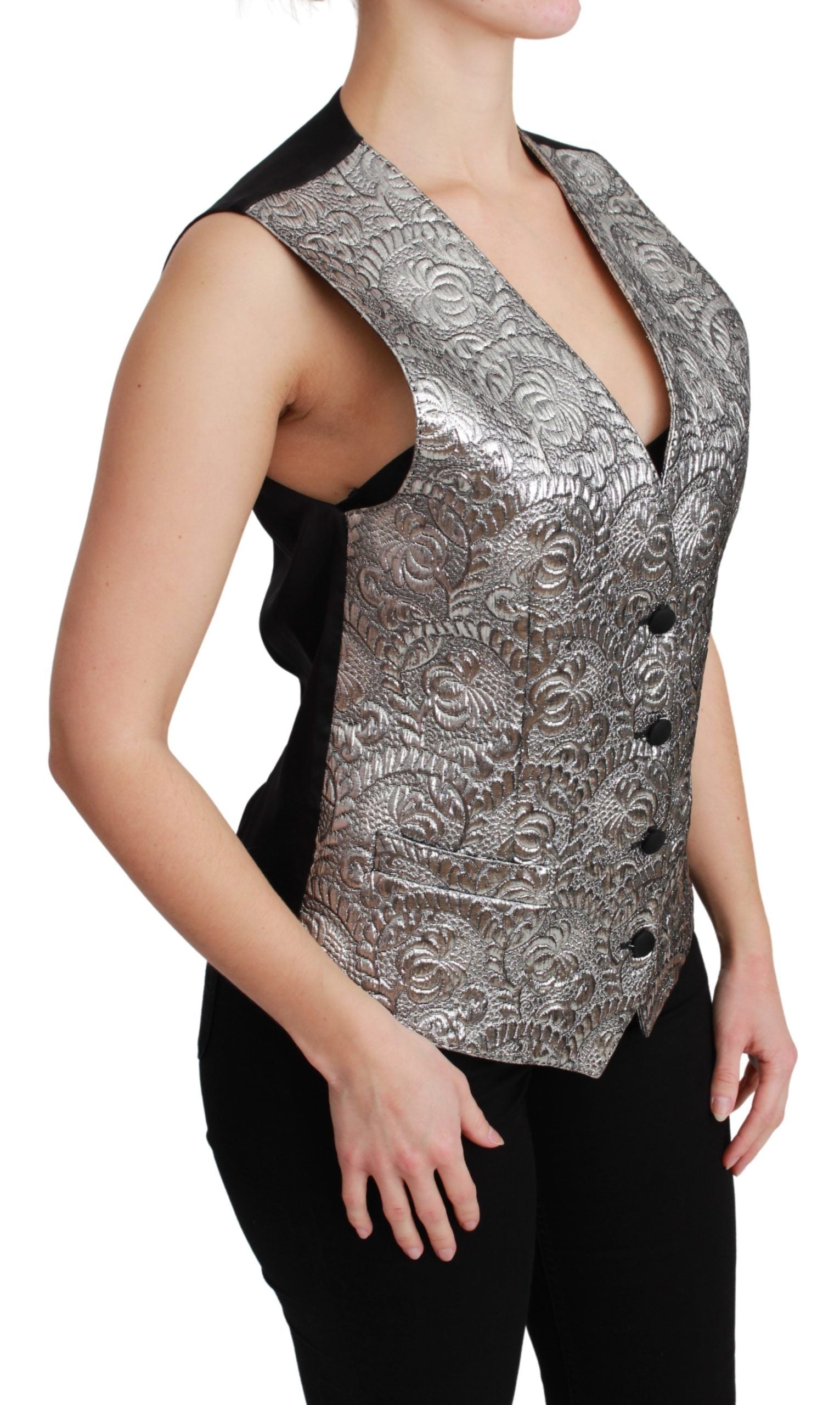 Top sin mangas Dolce & Gabbana en brocado plateado-2