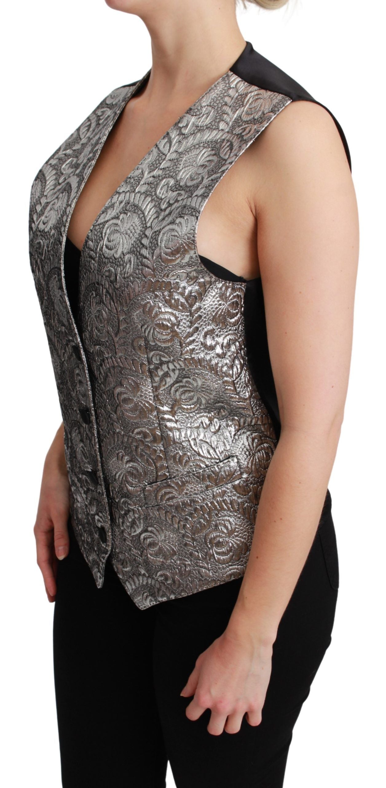 Top sin mangas Dolce & Gabbana en brocado plateado-3