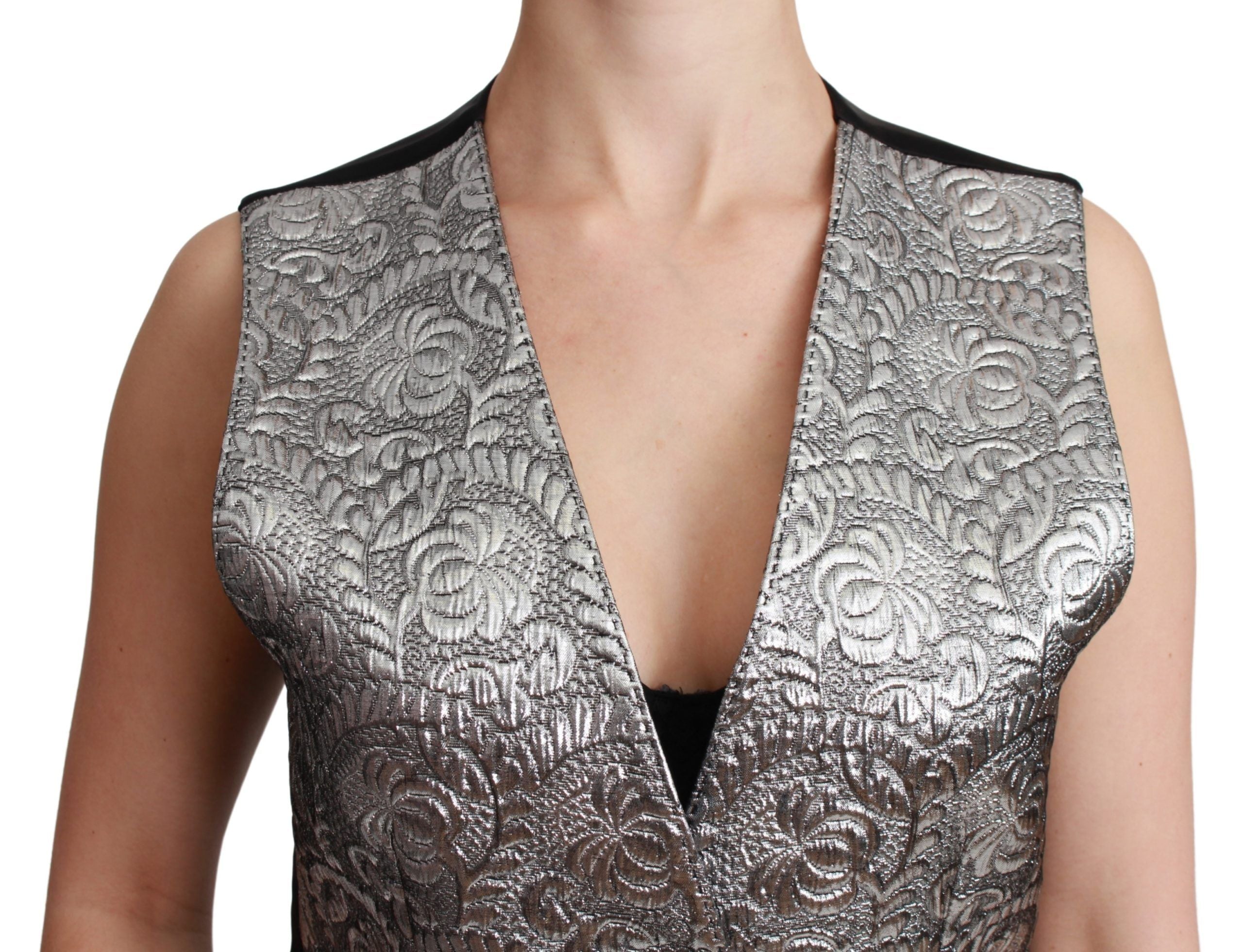 Top sin mangas Dolce & Gabbana en brocado plateado-5