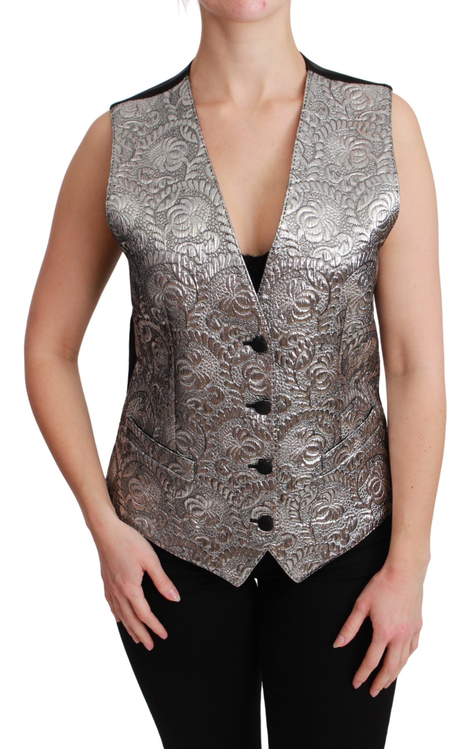 Top sin mangas Dolce & Gabbana en brocado plateado-1