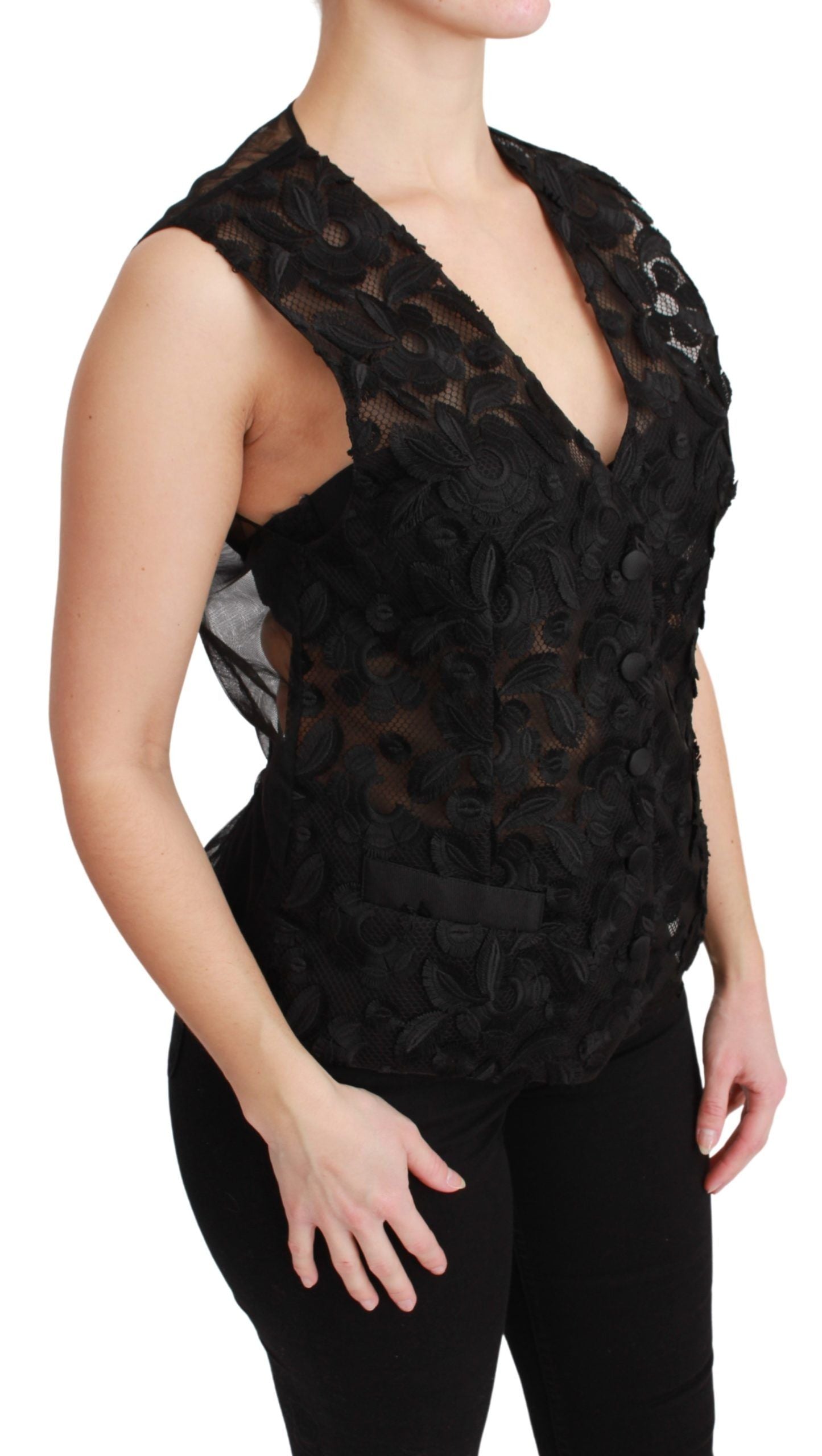 Dolce & Gabbana Black Brocade Floral Pattern Gilet Vest-2