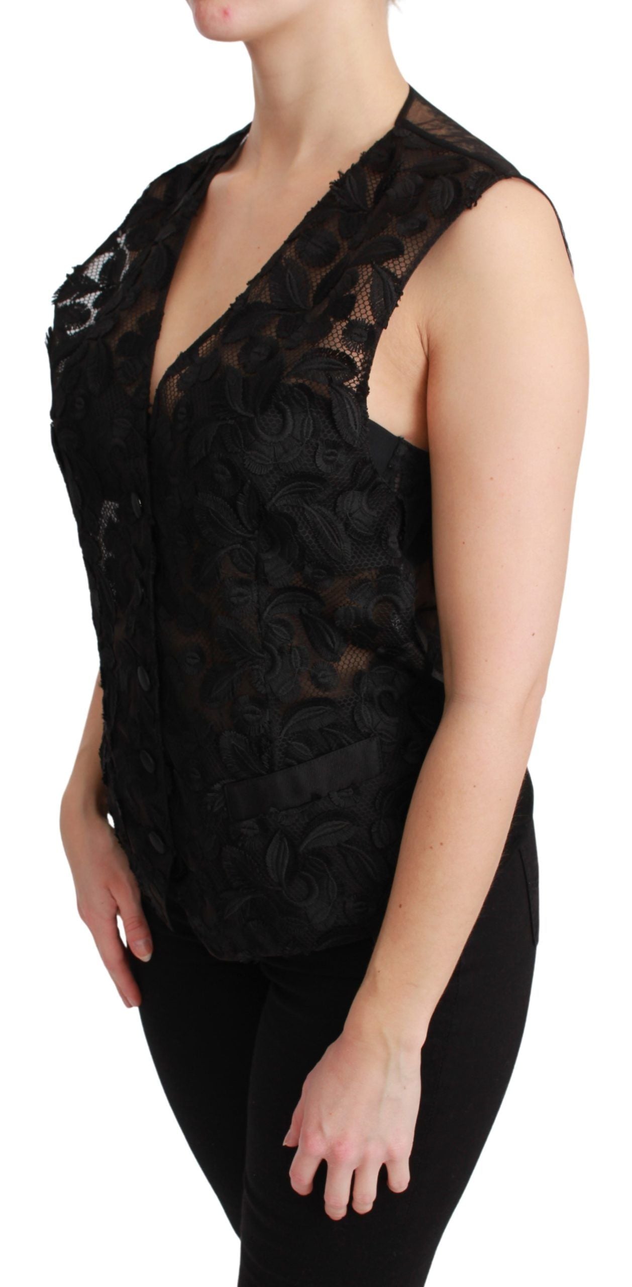 Dolce & Gabbana Black Brocade Floral Pattern Gilet Vest-3