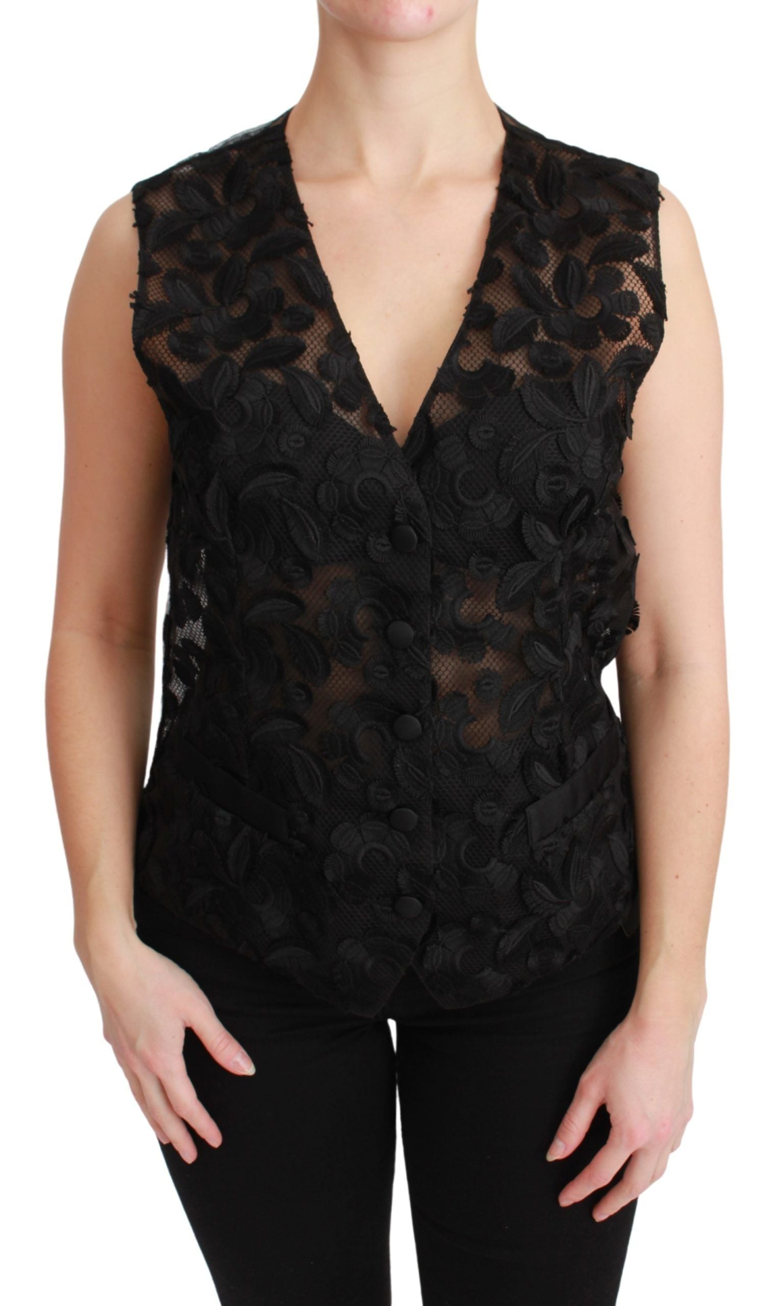 Dolce & Gabbana Black Brocade Floral Pattern Gilet Vest-1