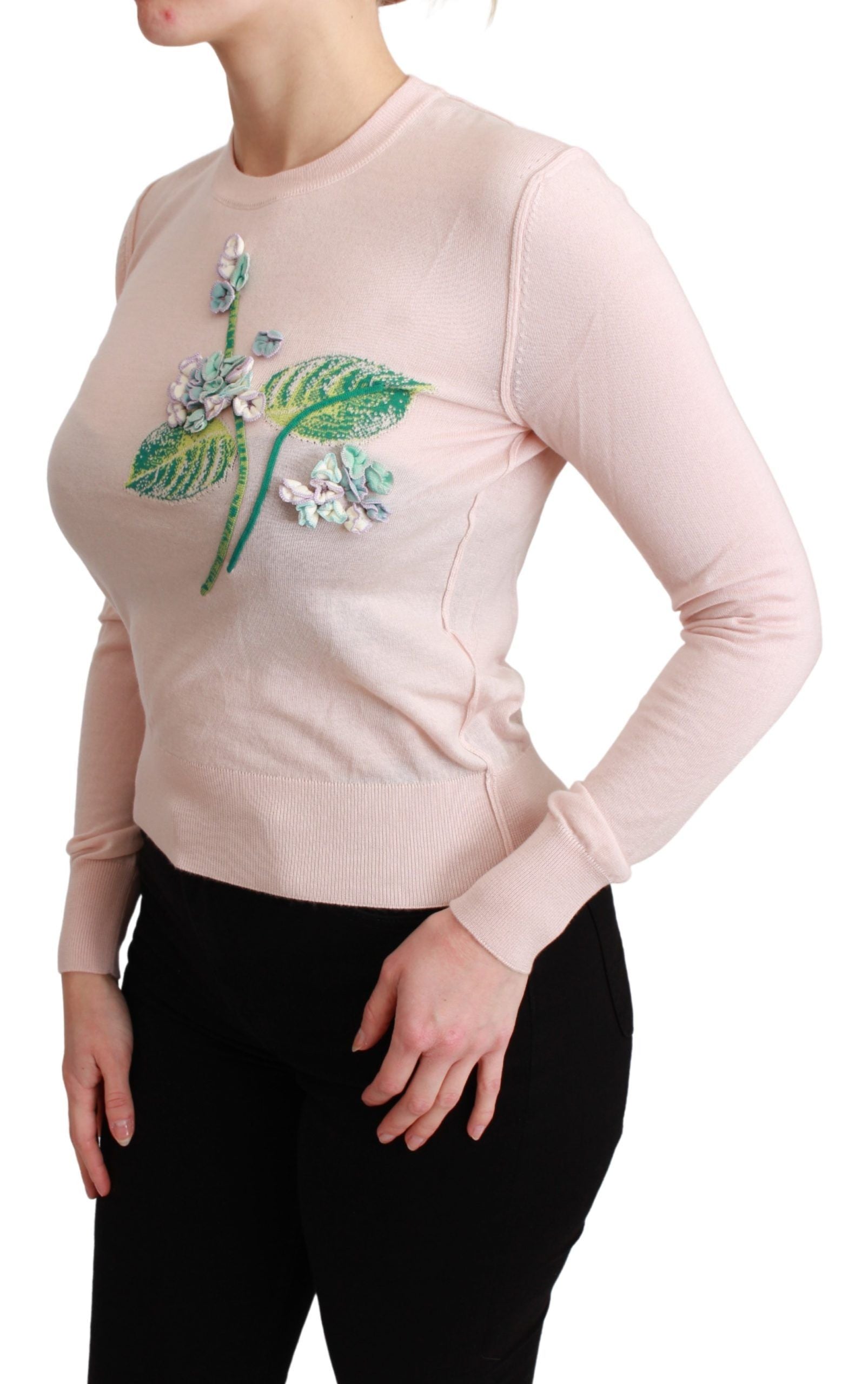 Dolce & Gabbana Pink Floral Silk Cashmere Sweater-3