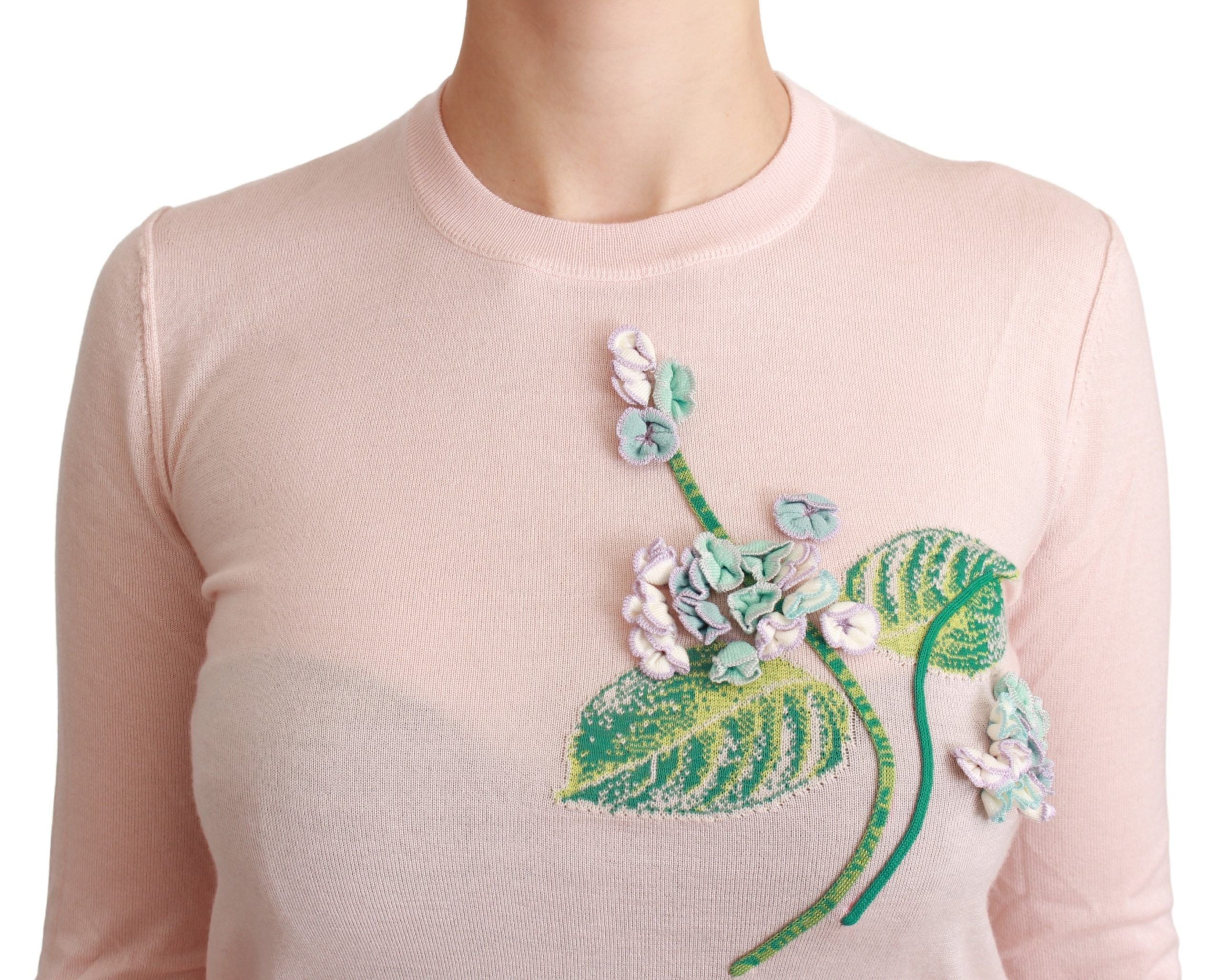 Dolce & Gabbana Pink Floral Silk Cashmere Sweater-5