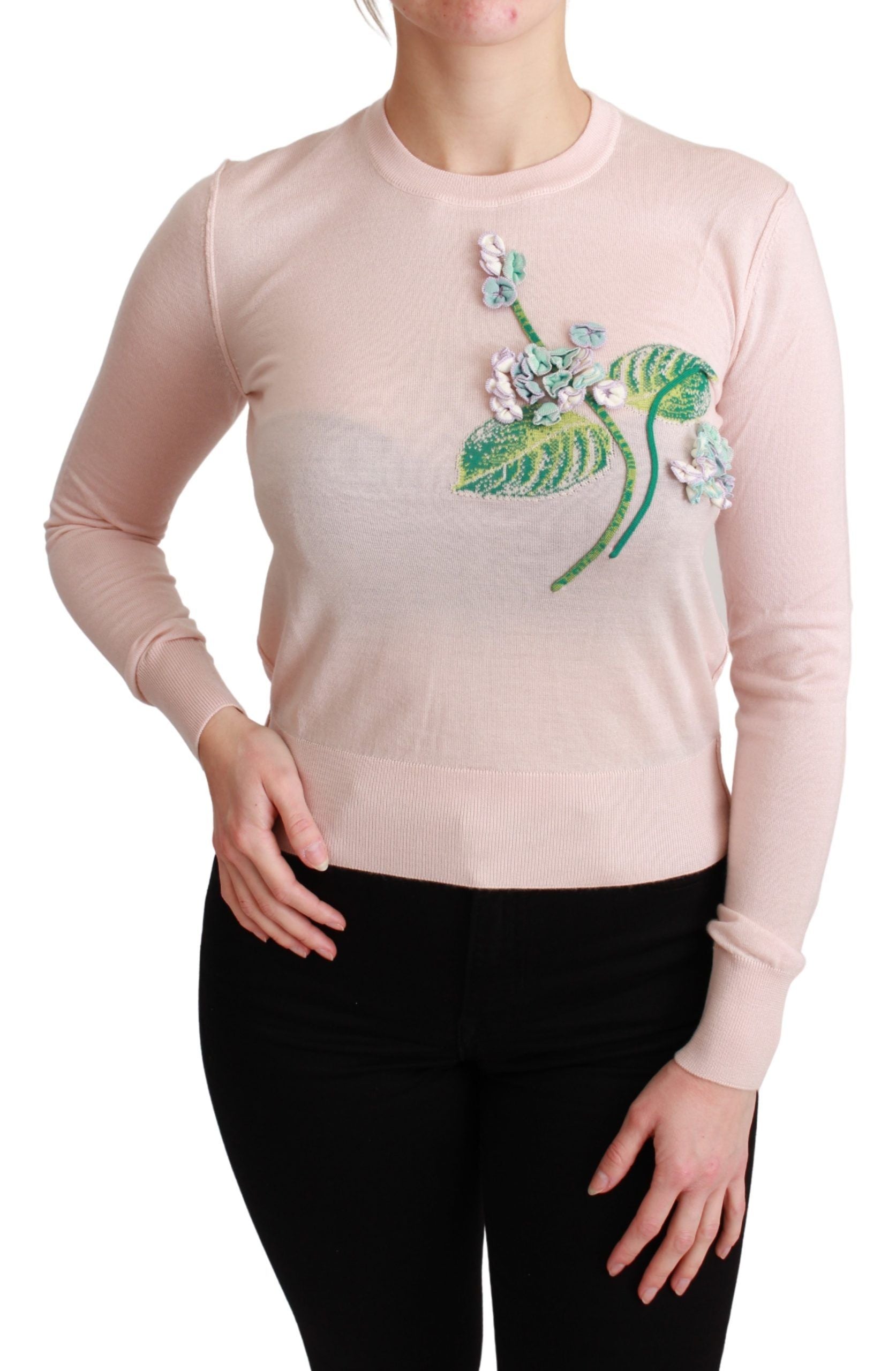 Dolce & Gabbana Pink Floral Silk Cashmere Sweater-1
