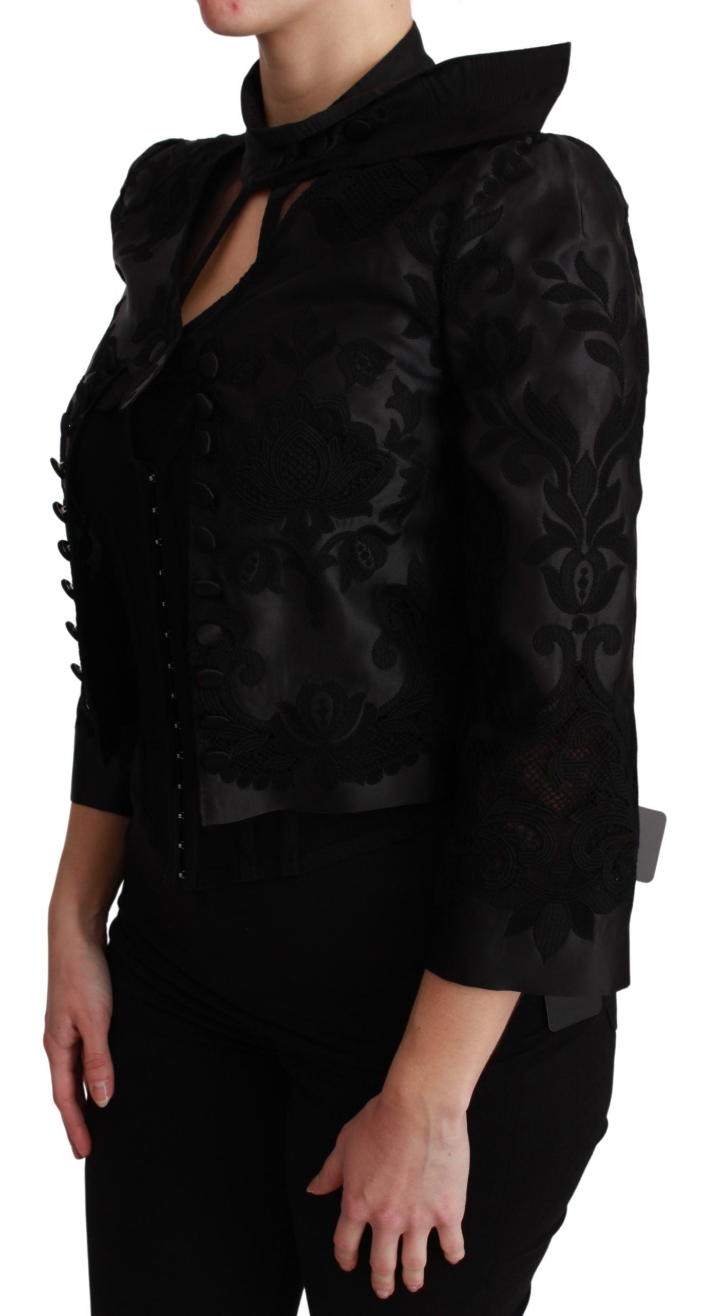 Dolce & Gabbana Schwarzer Jacquard-Blazer mit Blumenmuster Seidenjacke-3