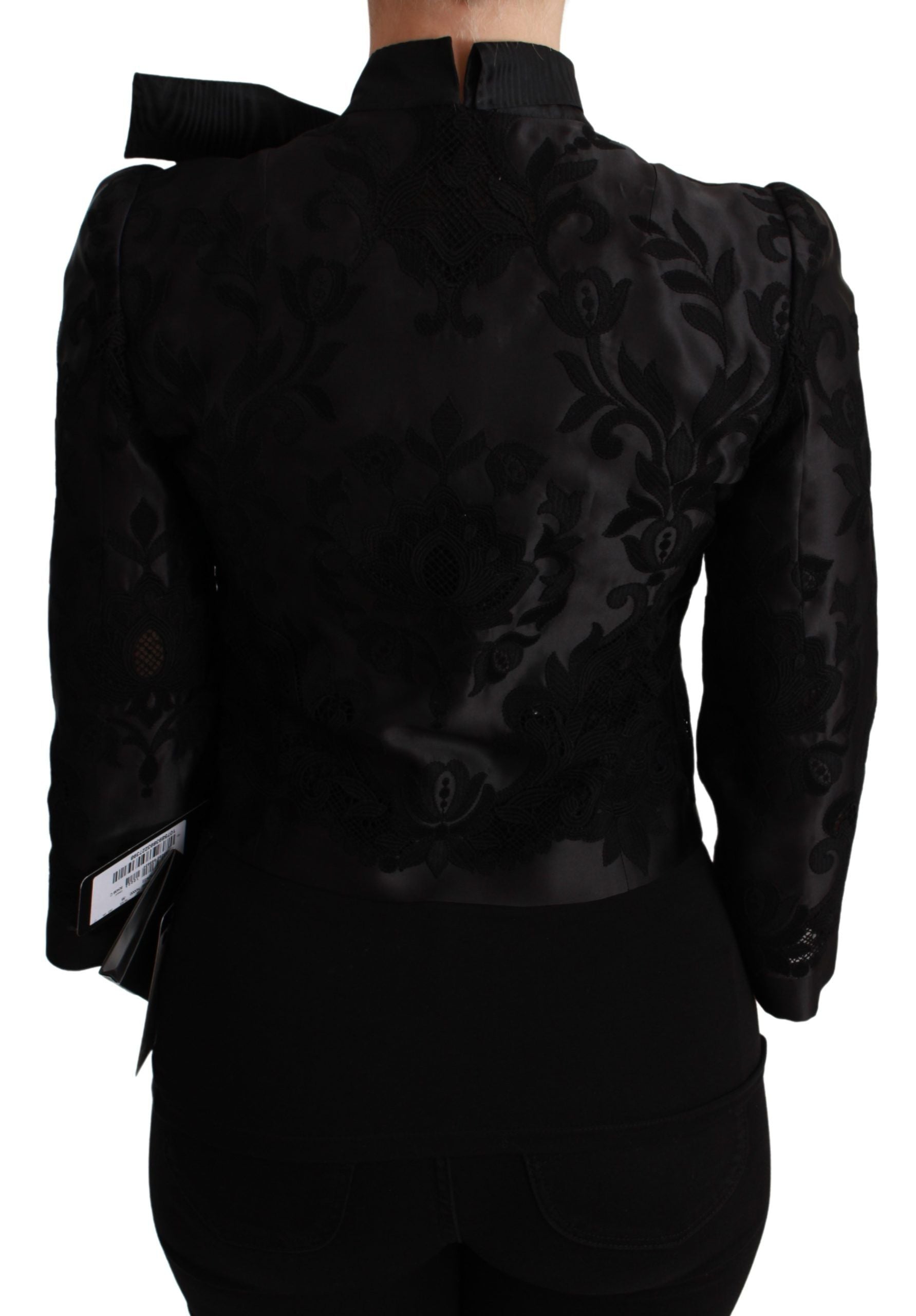 Dolce & Gabbana Schwarzer Jacquard-Blazer mit Blumenmuster Seidenjacke-4