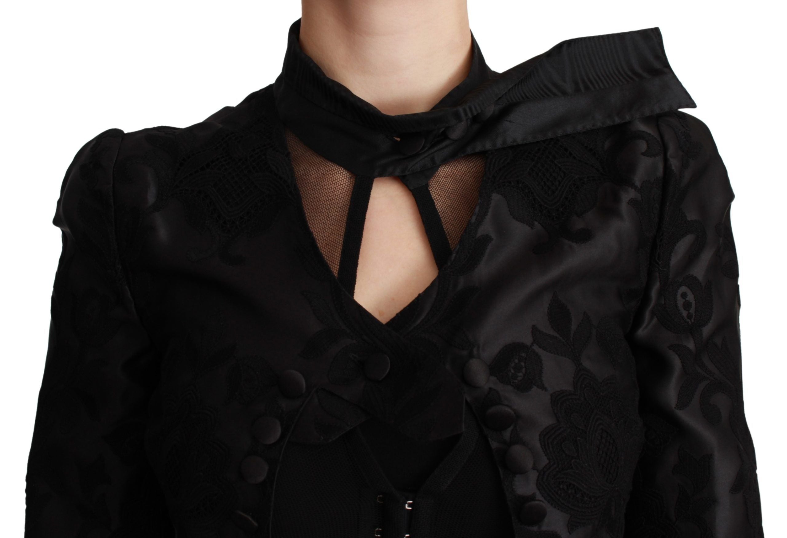 Dolce & Gabbana Schwarzer Jacquard-Blazer mit Blumenmuster Seidenjacke-5