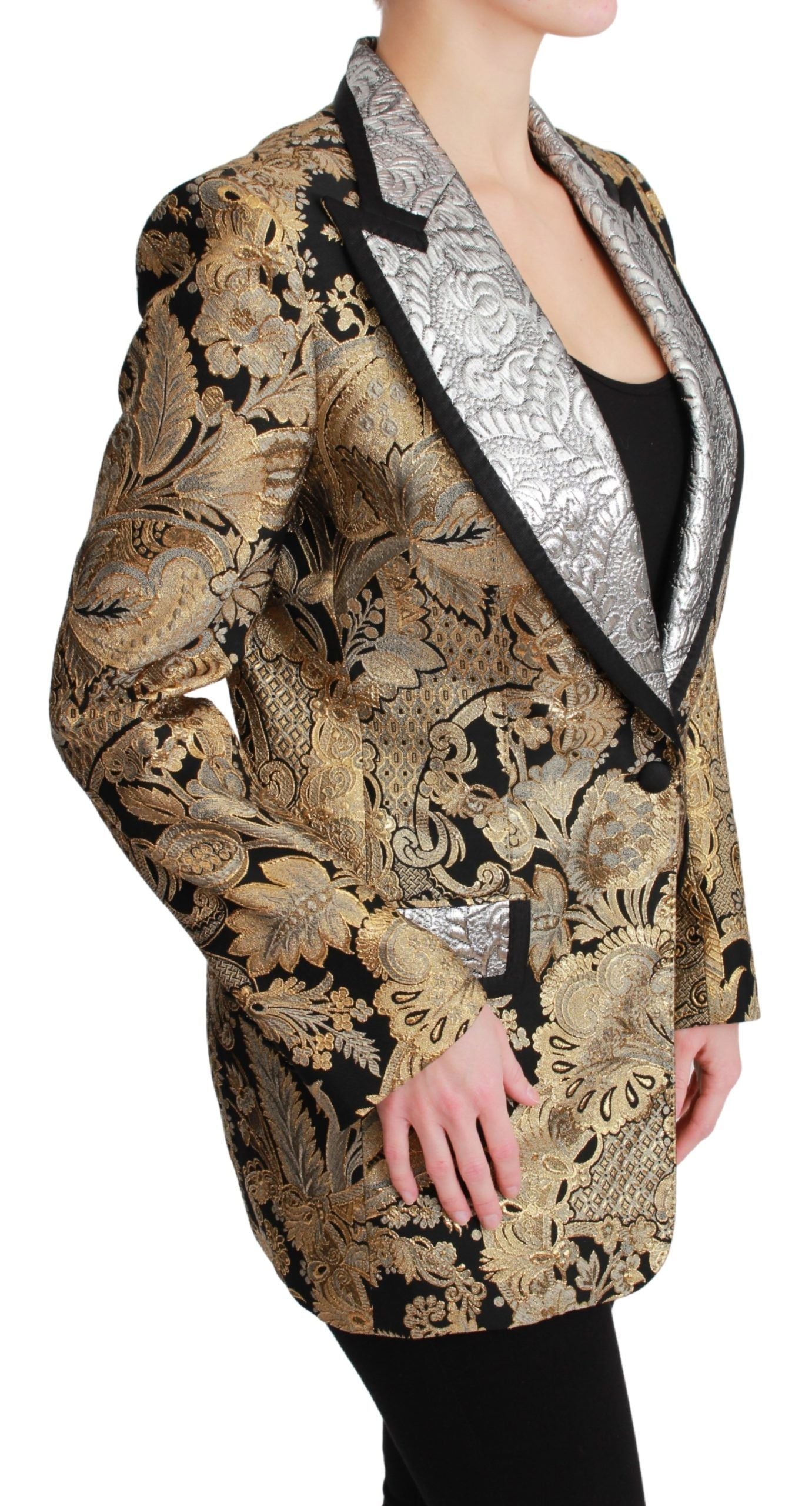 Dolce & Gabbana Black & Gold Jacquard Blazer Jacket-2