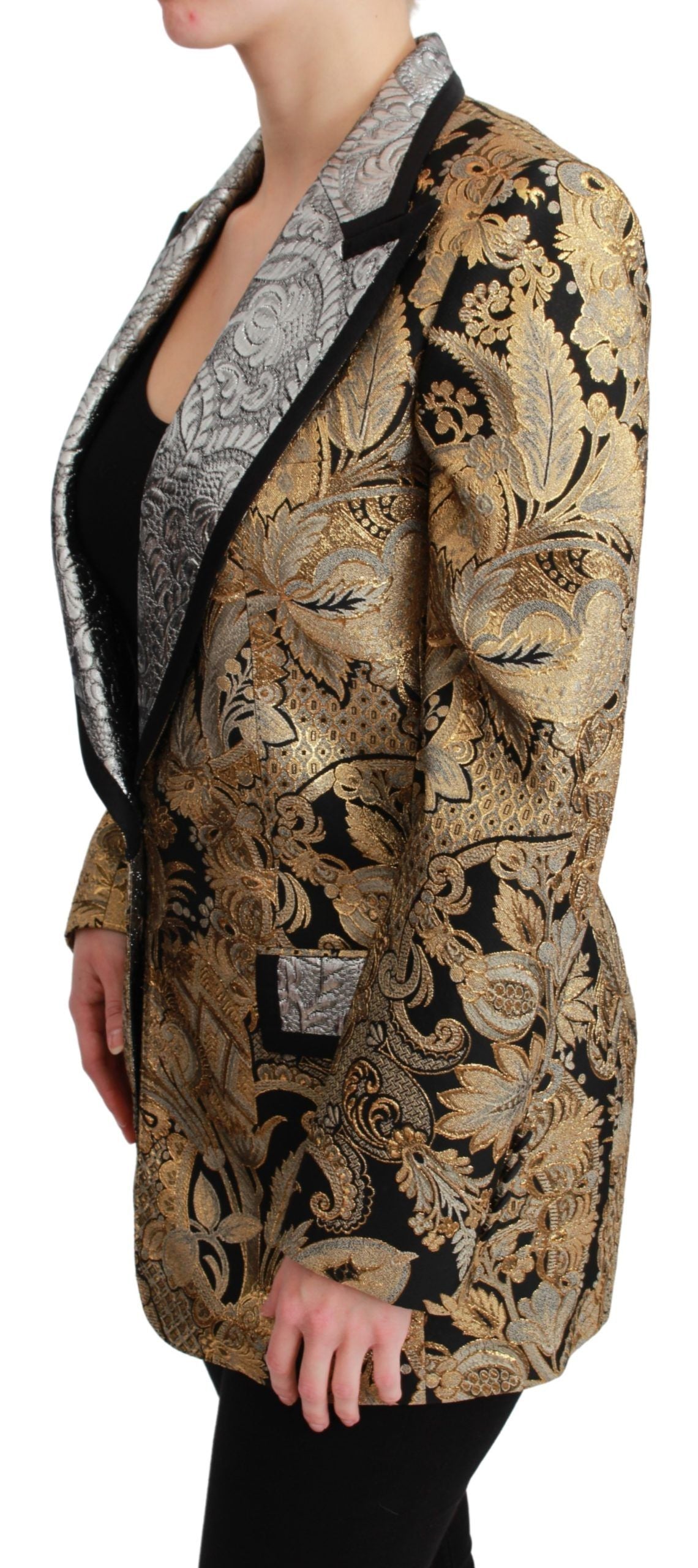 Dolce & Gabbana Black & Gold Jacquard Blazer Jacket-3