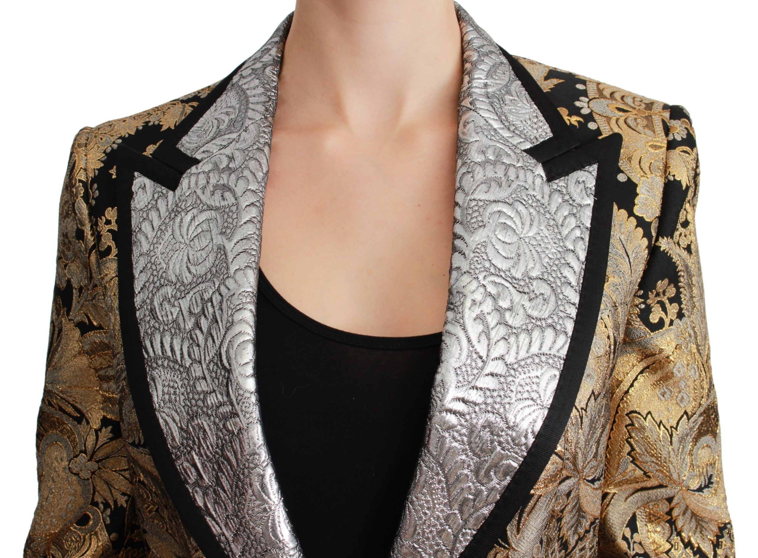 Dolce & Gabbana Black & Gold Jacquard Blazer Jacket-5