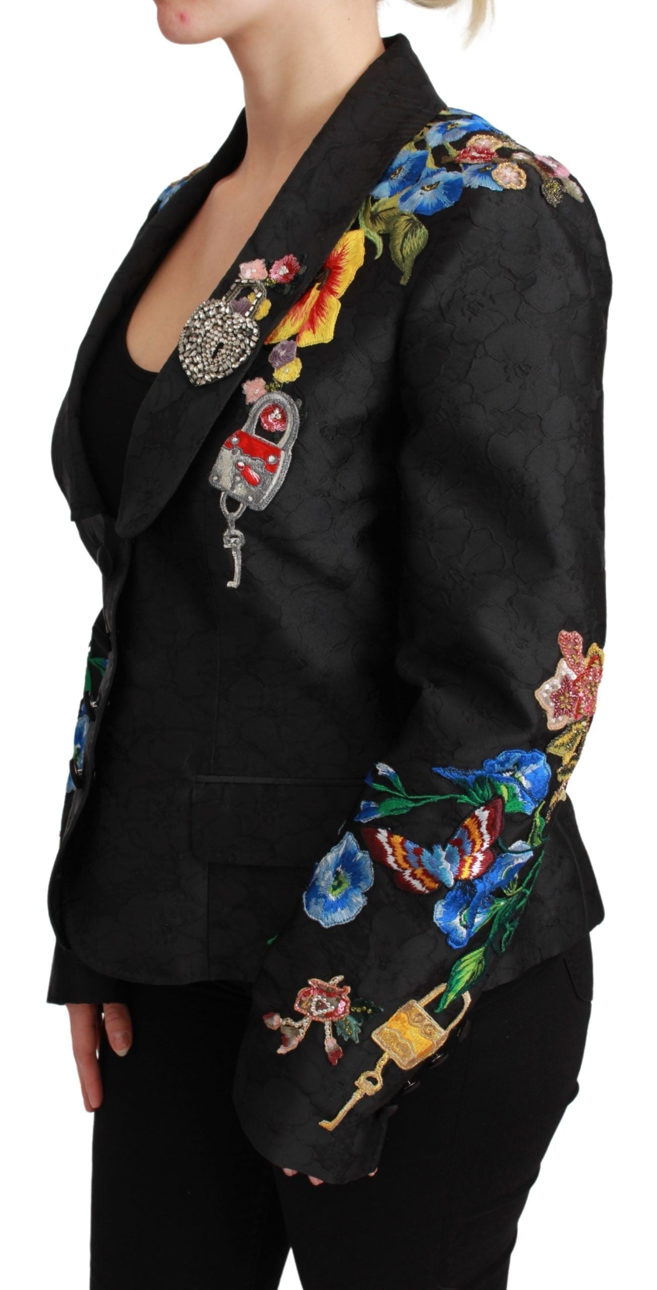 Chaqueta blazer con brocado negro y cristales de Dolce & Gabbana-3