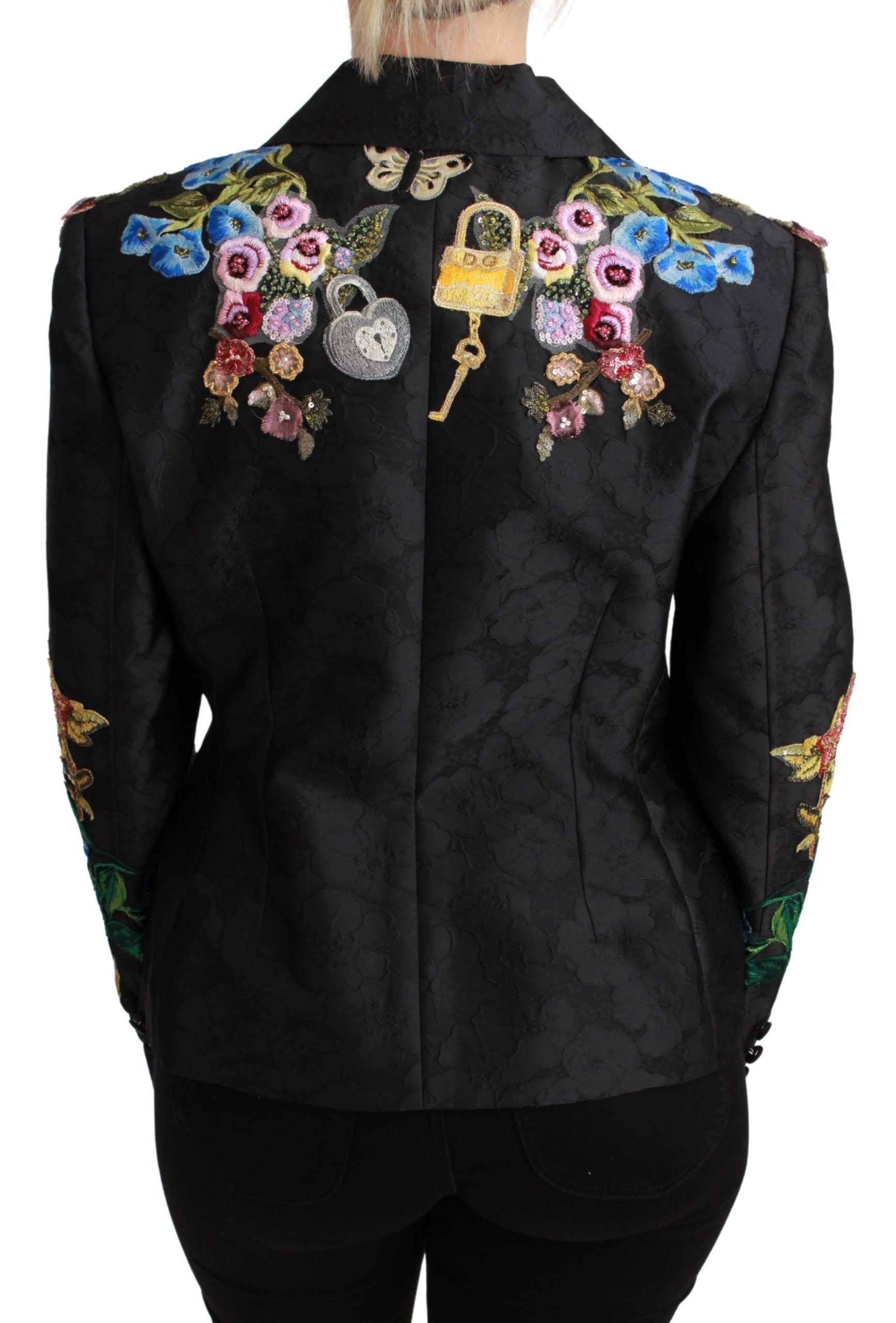 Chaqueta blazer con brocado negro y cristales de Dolce & Gabbana-4