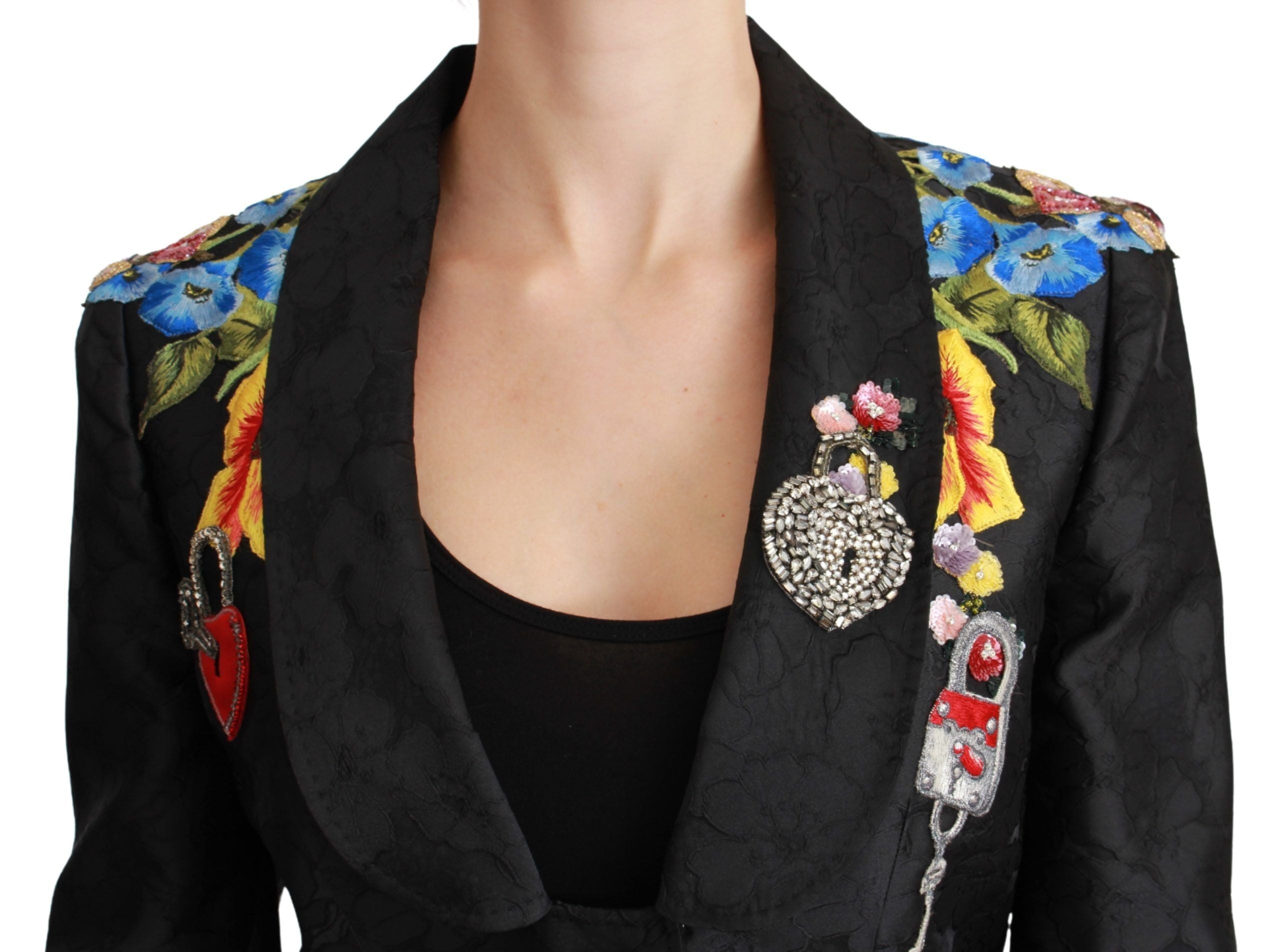 Chaqueta blazer con brocado negro y cristales de Dolce & Gabbana-5