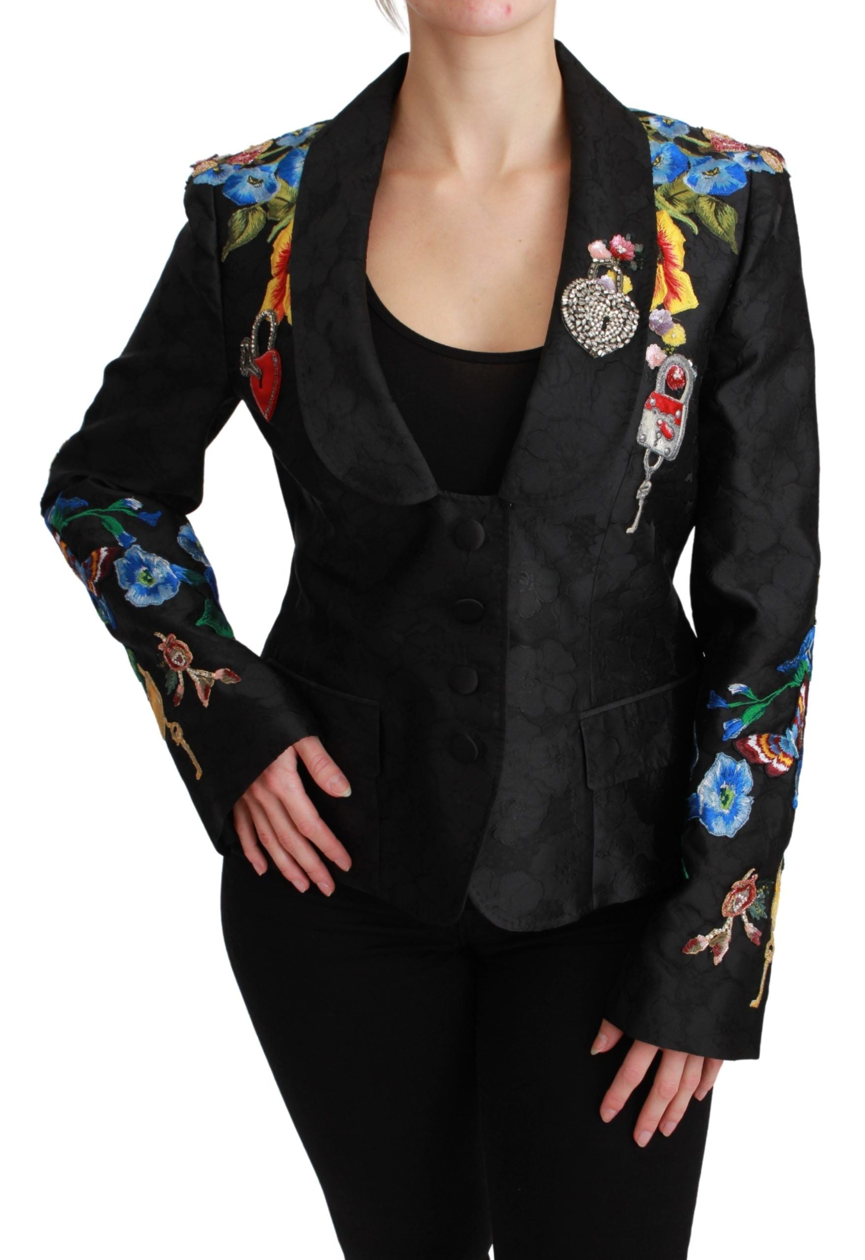 Chaqueta blazer con brocado negro y cristales de Dolce & Gabbana