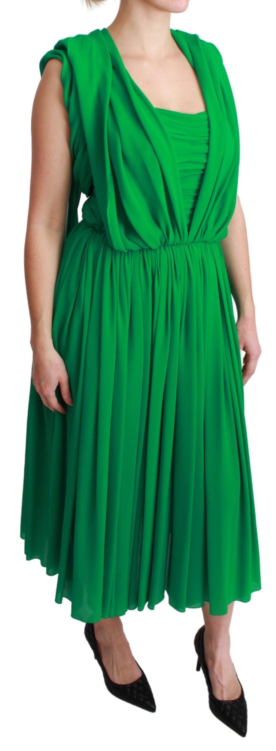 Dolce & Gabbana 100% Silk Green Sleeveless Pleated Maxi Dress-2