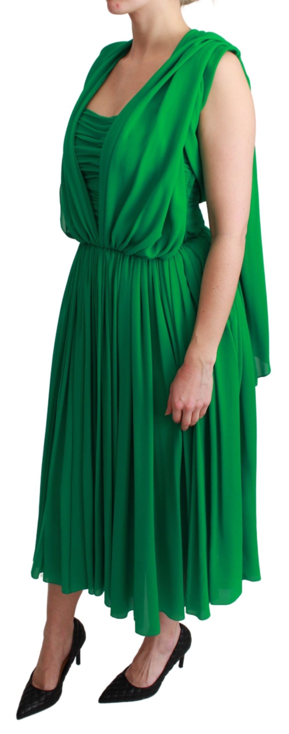 Dolce & Gabbana 100% Silk Green Sleeveless Pleated Maxi Dress-3