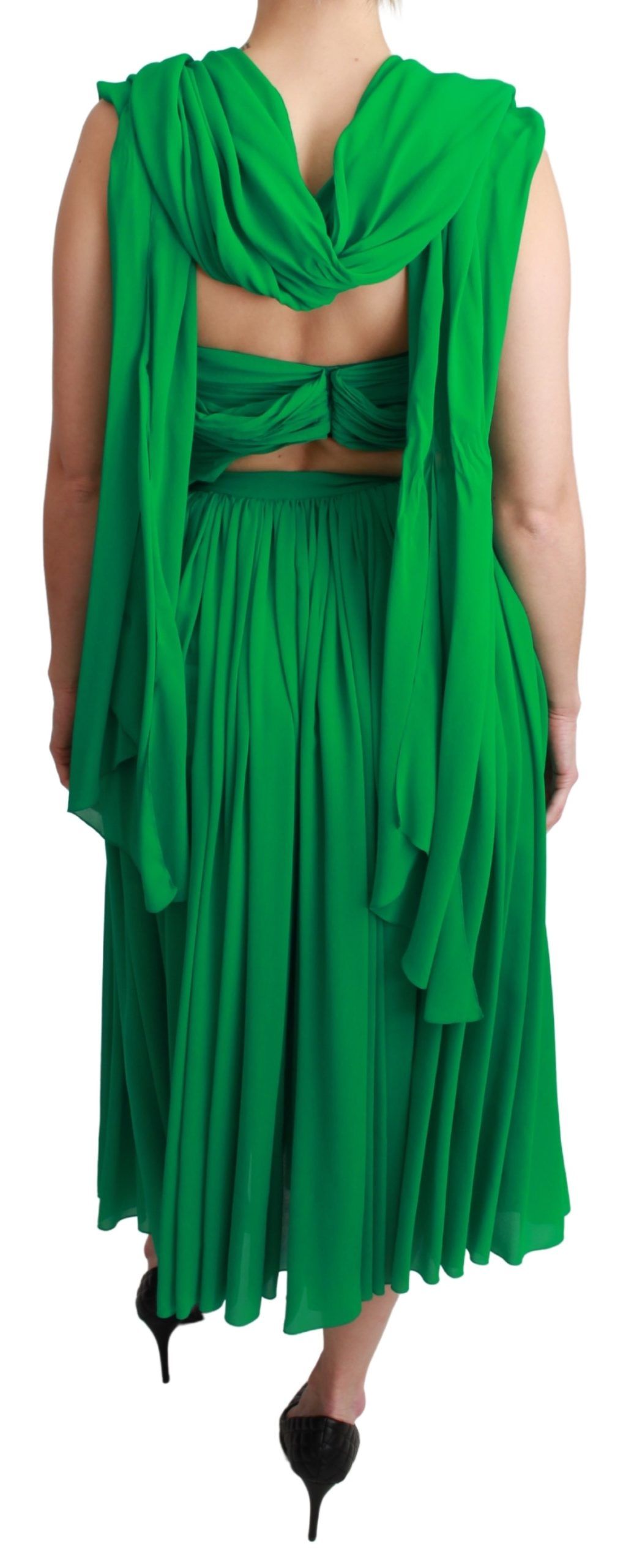 Dolce & Gabbana 100% Silk Green Sleeveless Pleated Maxi Dress-4