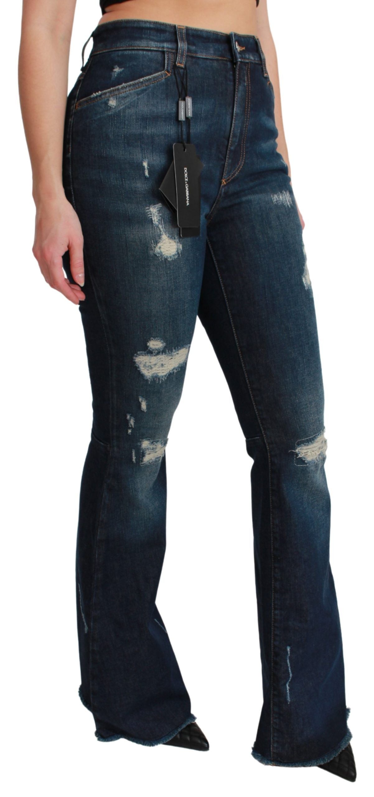 Dolce & Gabbana Blue Denim Cotton Stretch Flared Trousers-2