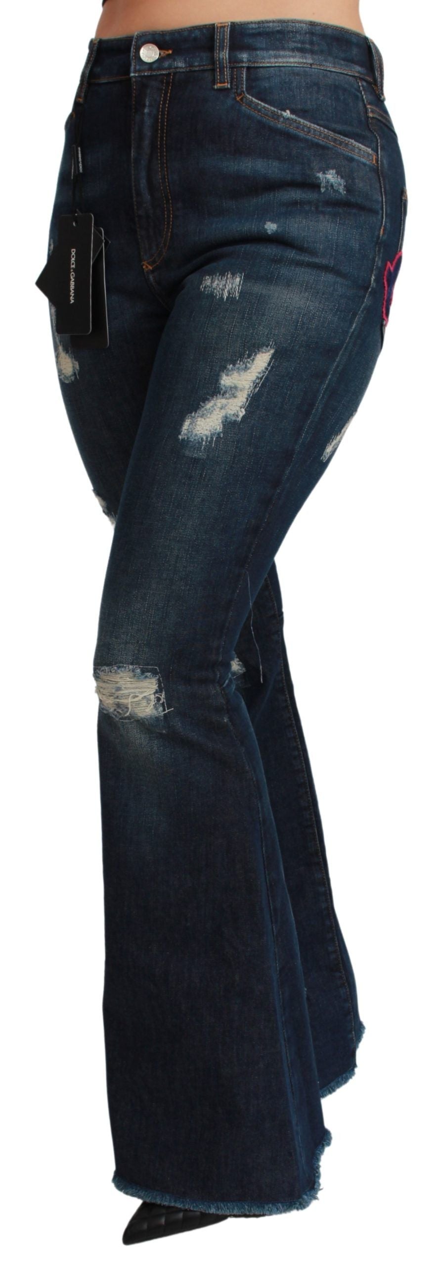 Dolce & Gabbana Blue Denim Cotton Stretch Flared Trousers-3
