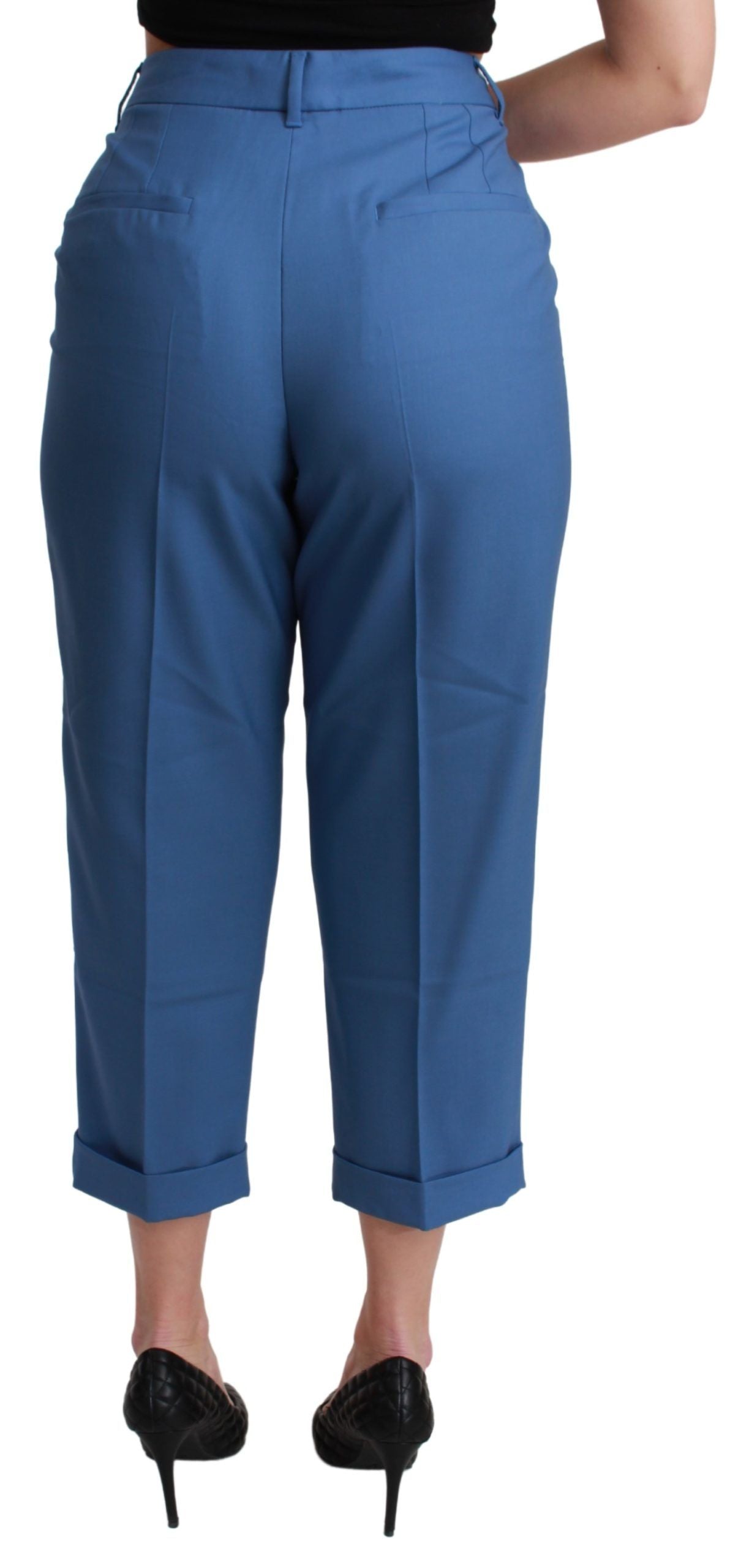 Dolce & Gabbana blue pleated wool trousers with cuffs and cropped length-4