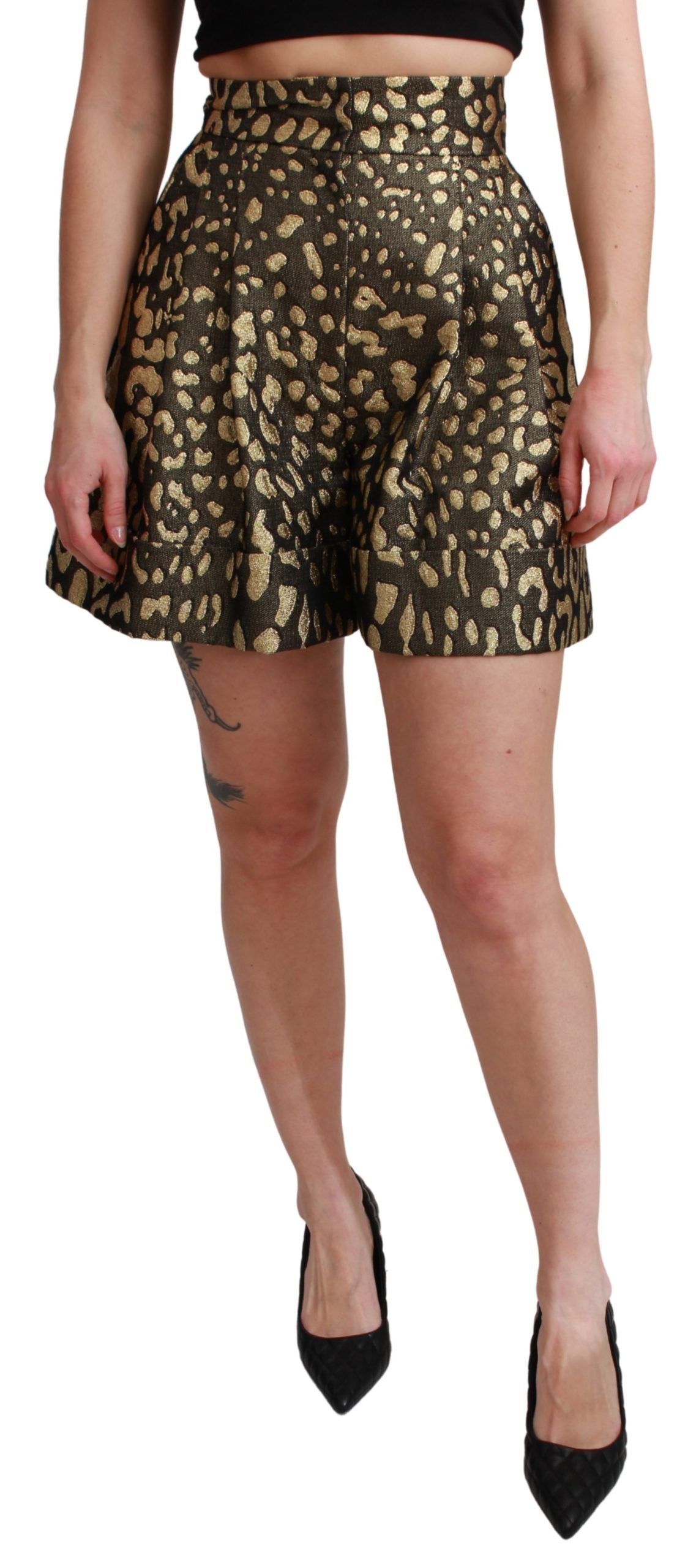 Dolce & Gabbana Schwarzgoldene Mini-Baumwollshorts mit hoher Taille-1