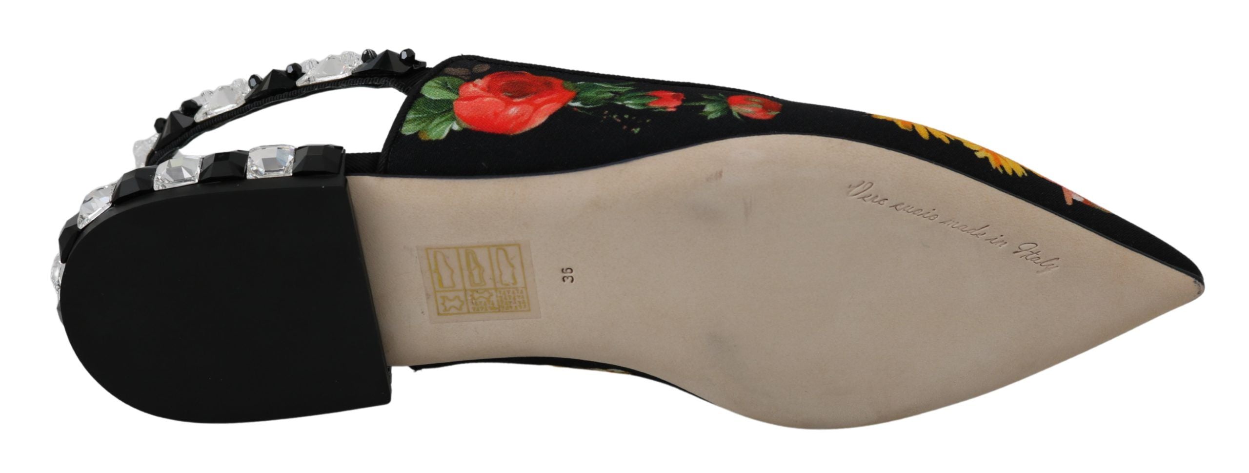 Dolce & Gabbana Black Floral Crystal Slingback Flats Shoes-3