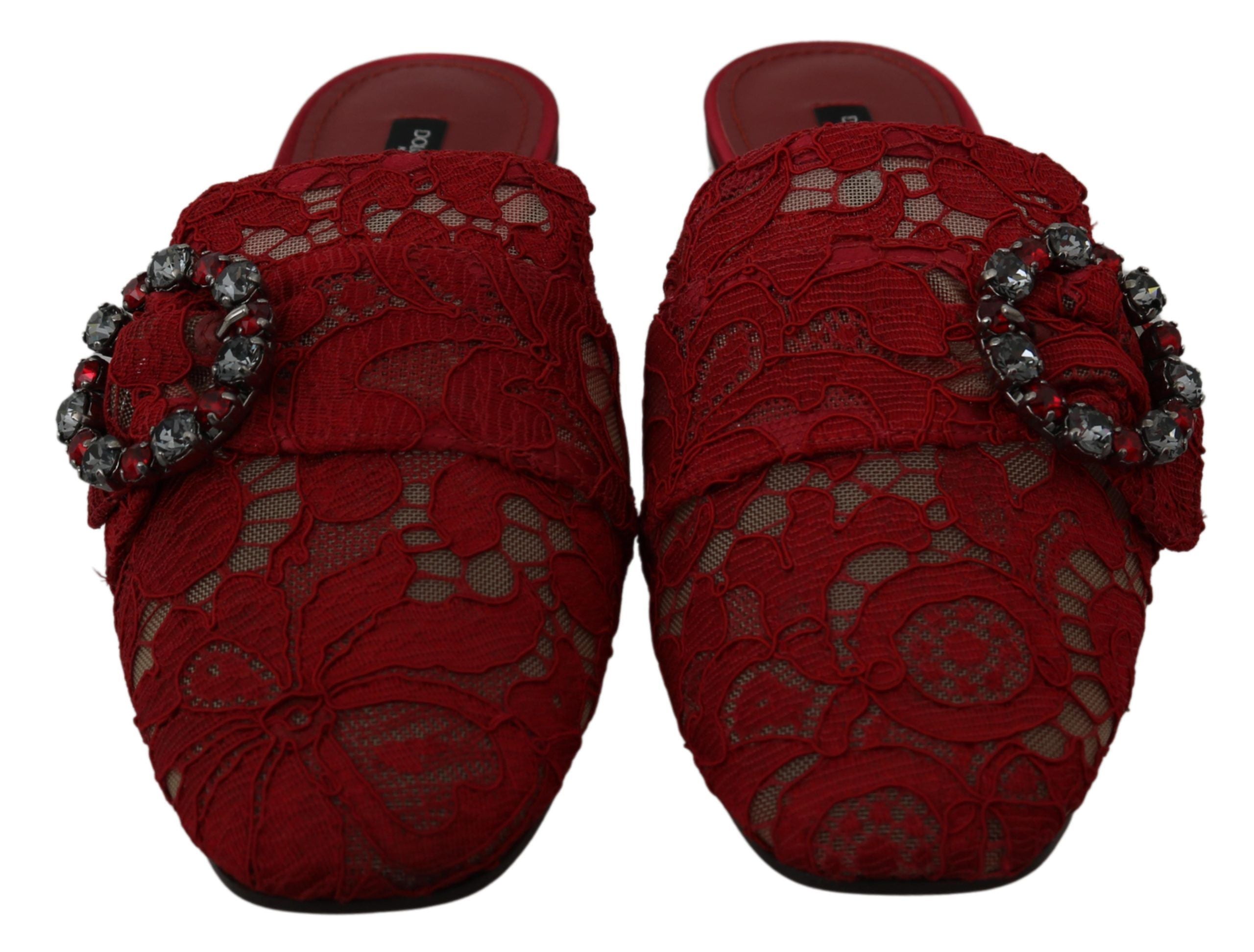 Dolce & Gabbana Rote Spitze Kristall Slide On Flats Schuhe-2
