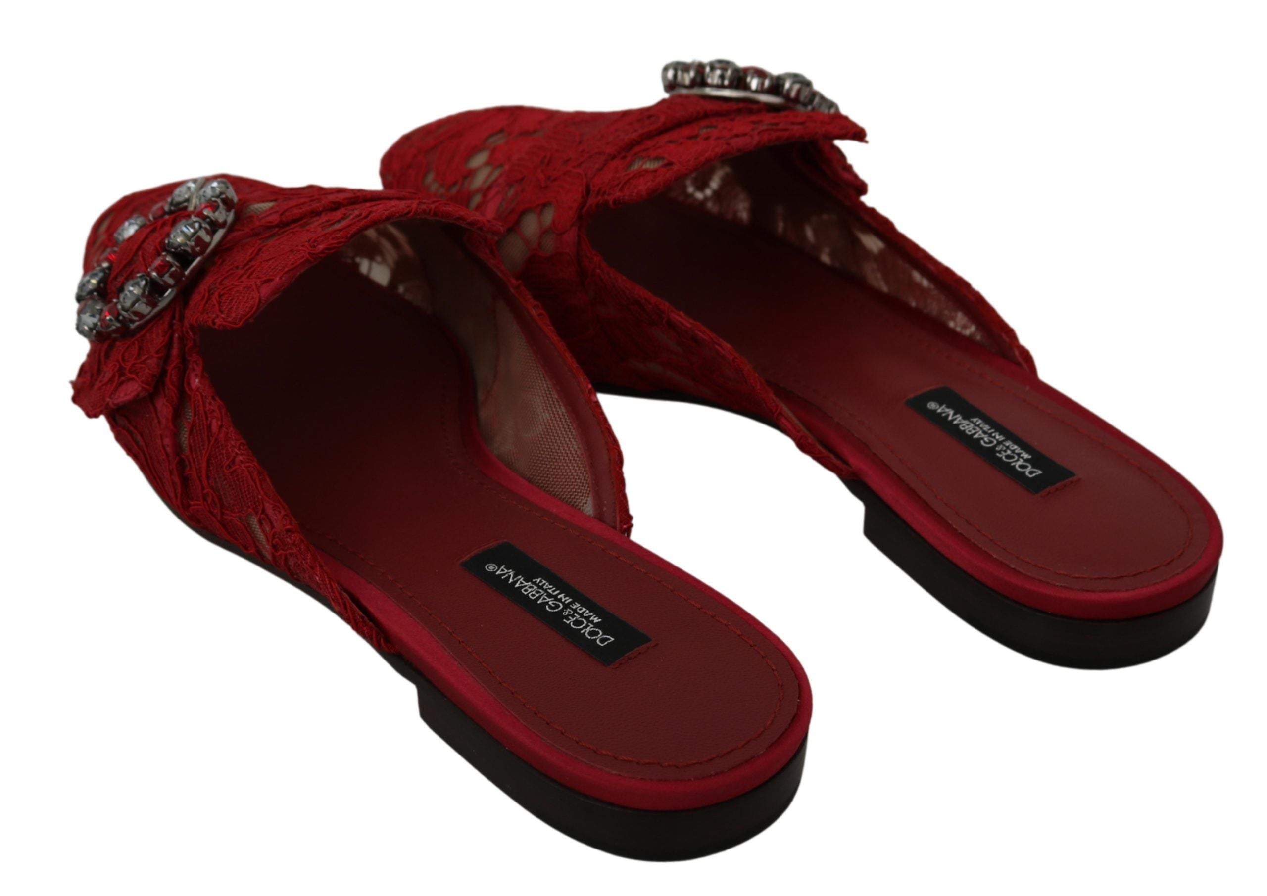 Dolce & Gabbana Rote Spitze Kristall Slide On Flats Schuhe-4