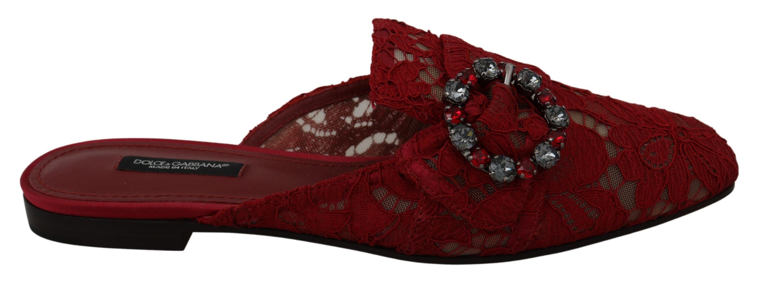 Dolce & Gabbana Rote Spitze Kristall Slide On Flats Schuhe-1