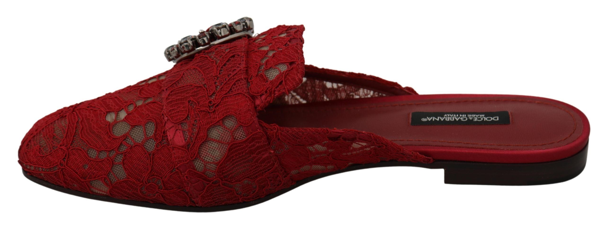 Dolce & Gabbana Rote Spitze Kristall Slide On Flats Schuhe-5