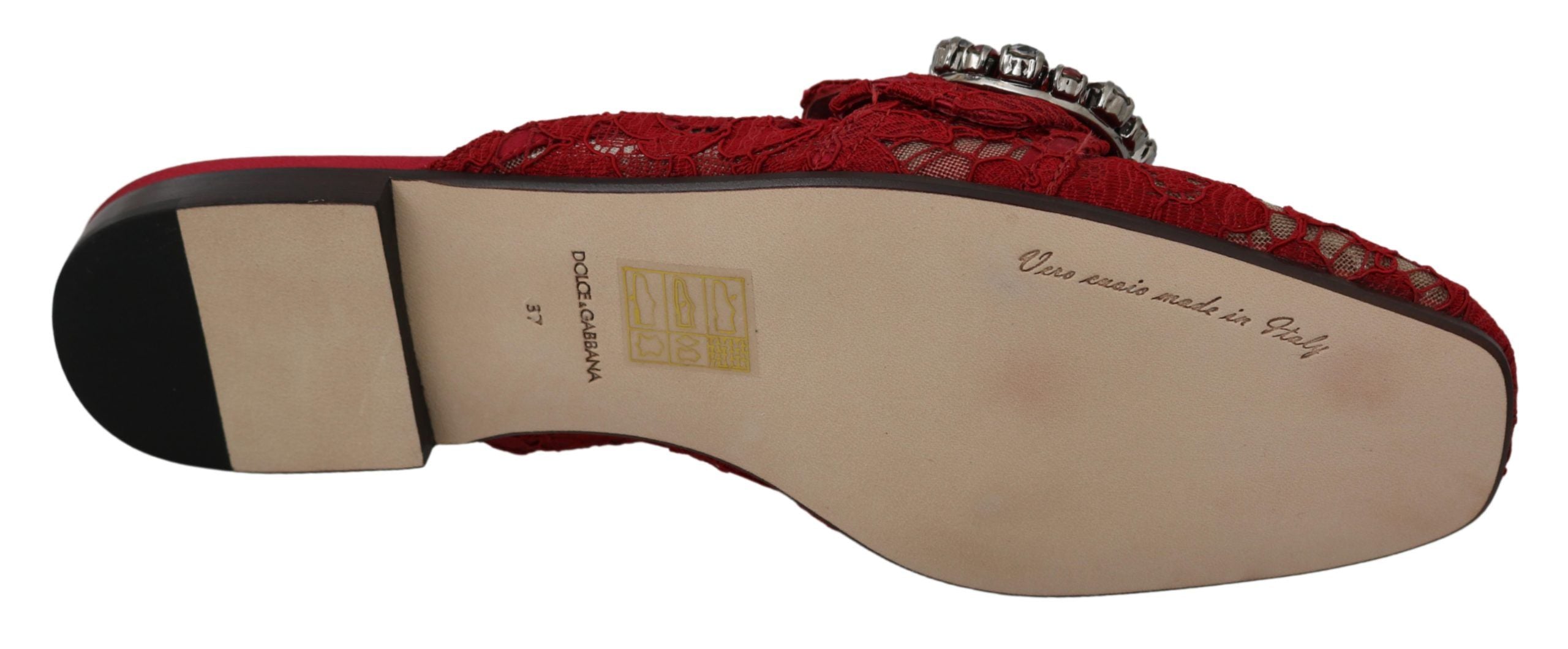 Dolce & Gabbana Rote Spitze Kristall Slide On Flats Schuhe-6