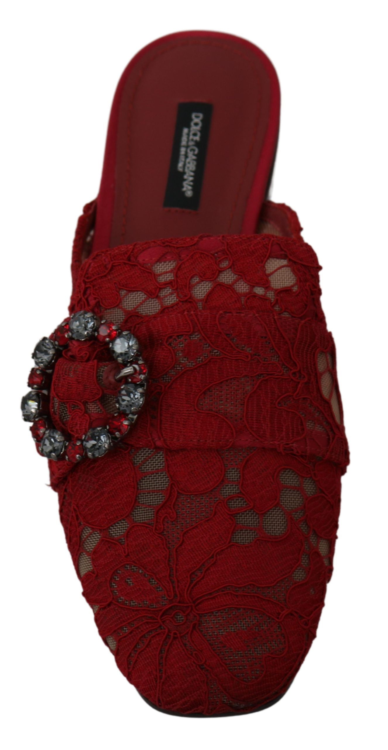 Dolce & Gabbana Rote Spitze Kristall Slide On Flats Schuhe-7