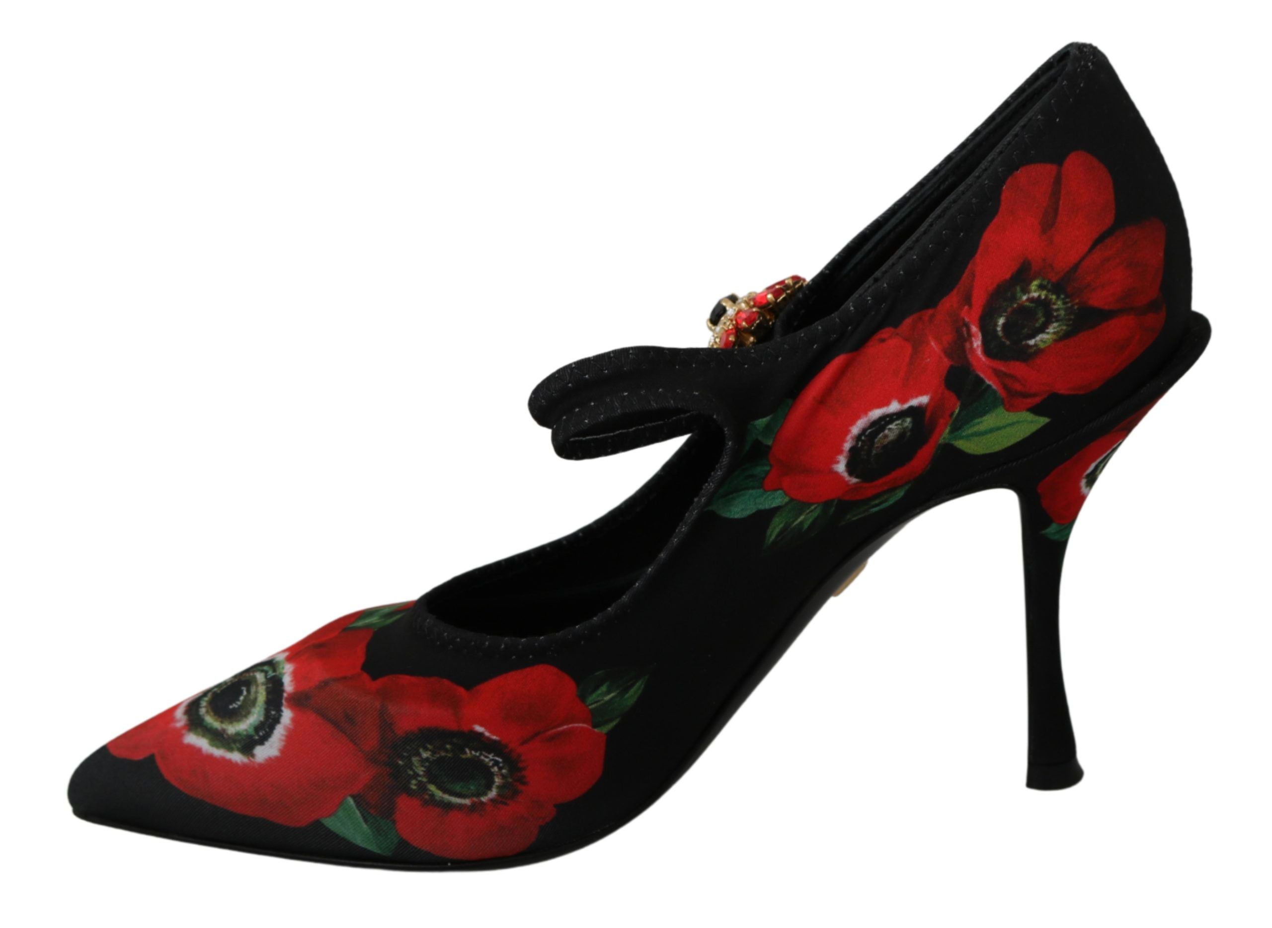 Dolce & Gabbana Black Red Floral Mary Jane Pumps Shoes-2