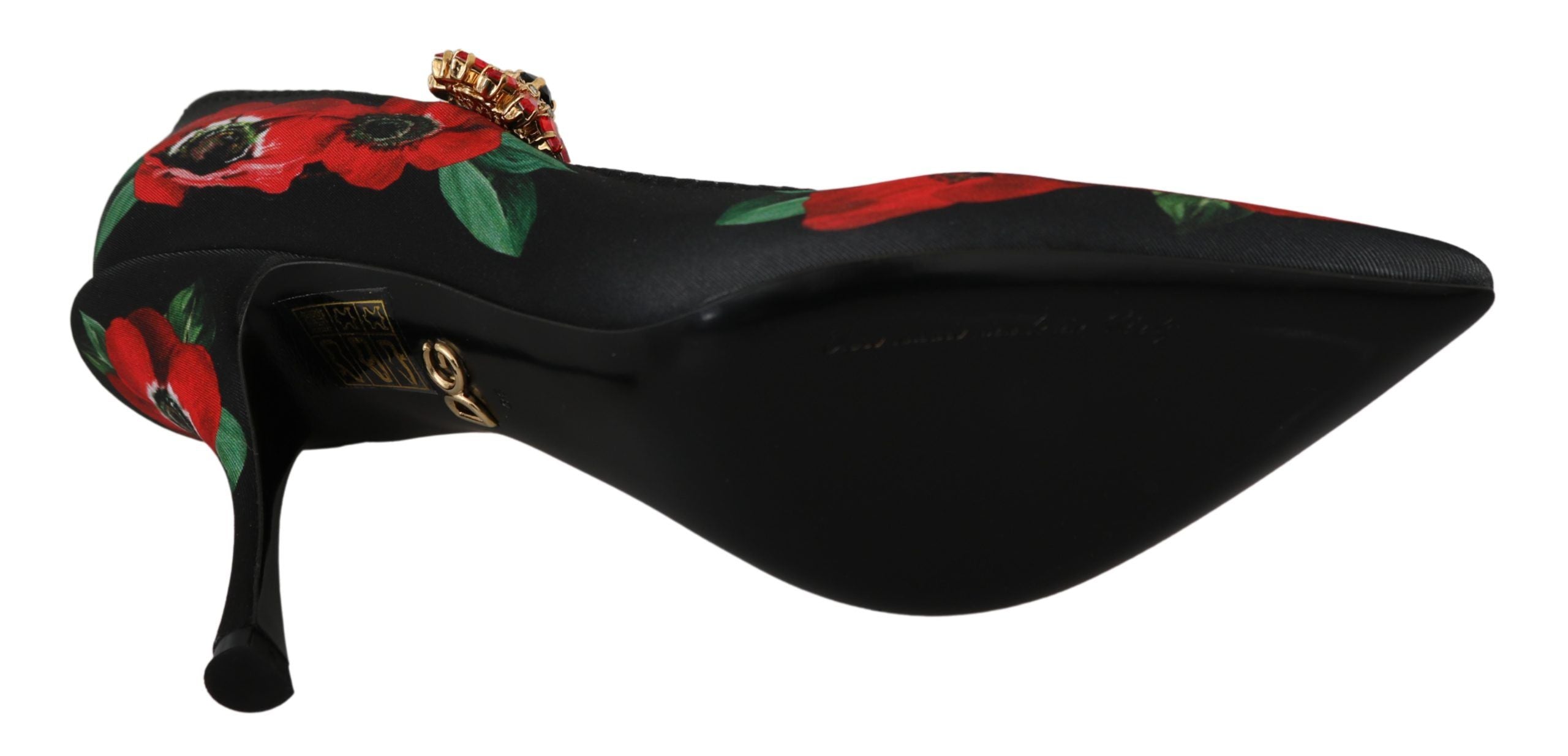Dolce & Gabbana Black Red Floral Mary Jane Pumps Shoes-3