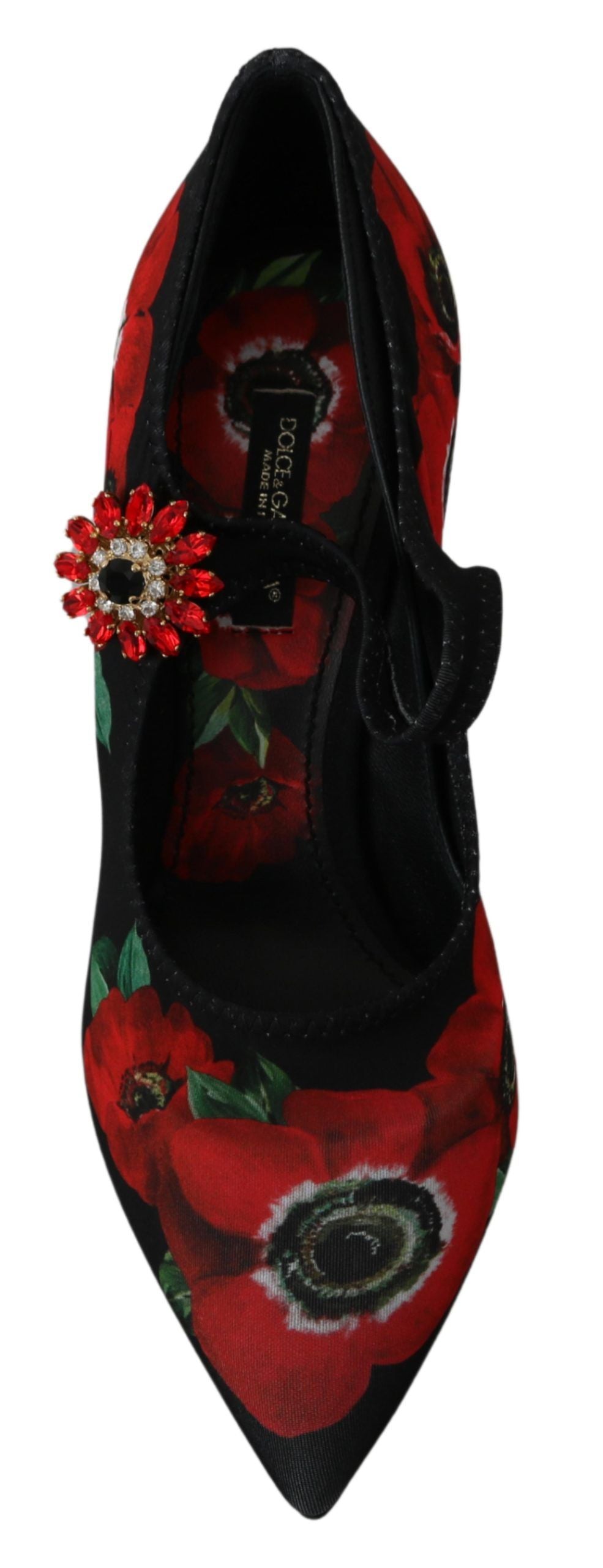 Dolce & Gabbana Black Red Floral Mary Jane Pumps Shoes-4