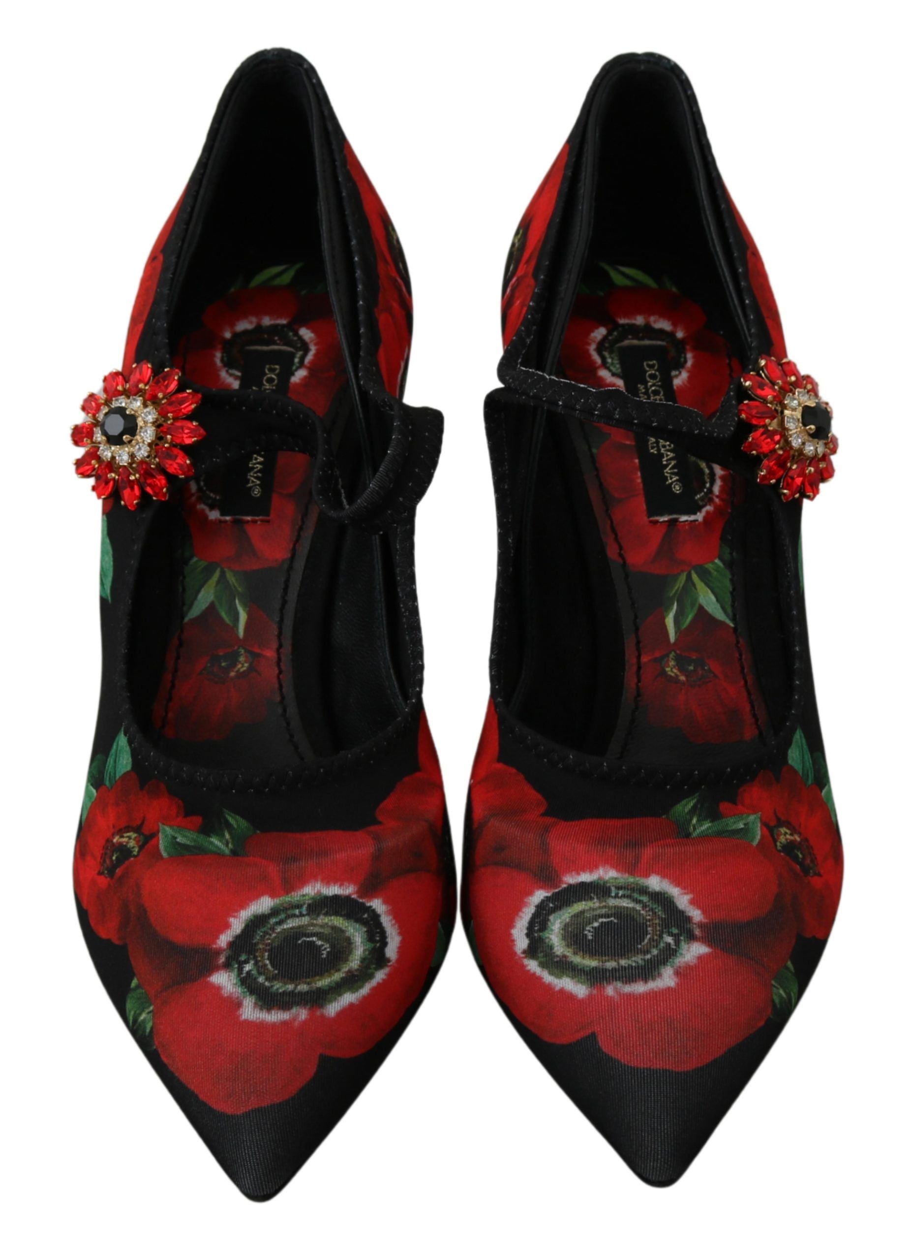 Dolce & Gabbana Black Red Floral Mary Jane Pumps Shoes-5