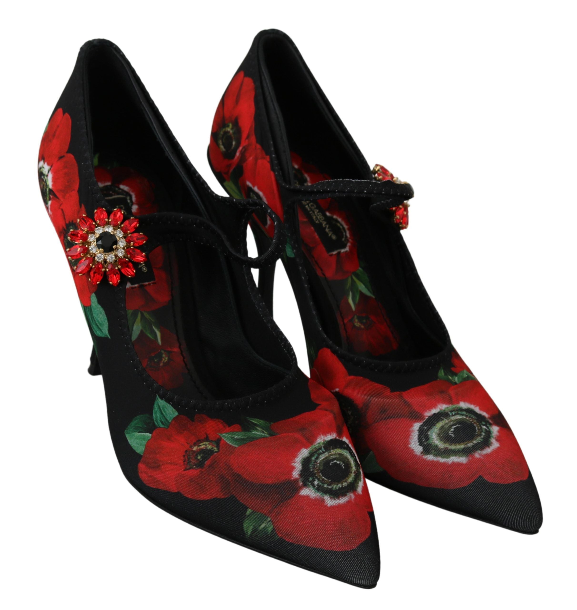 Dolce & Gabbana Black Red Floral Mary Jane Pumps Shoes-6