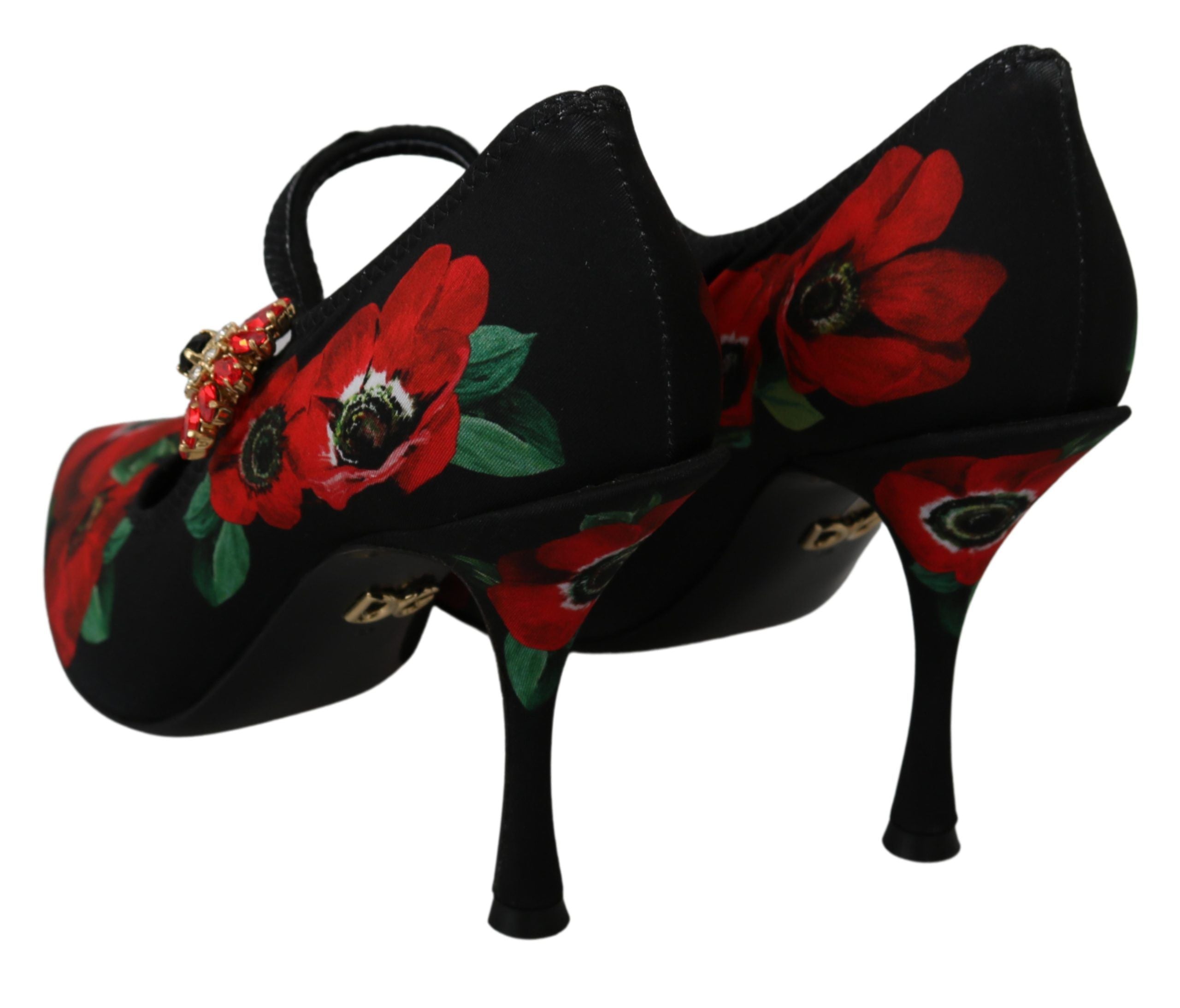 Dolce & Gabbana Black Red Floral Mary Jane Pumps Shoes-7