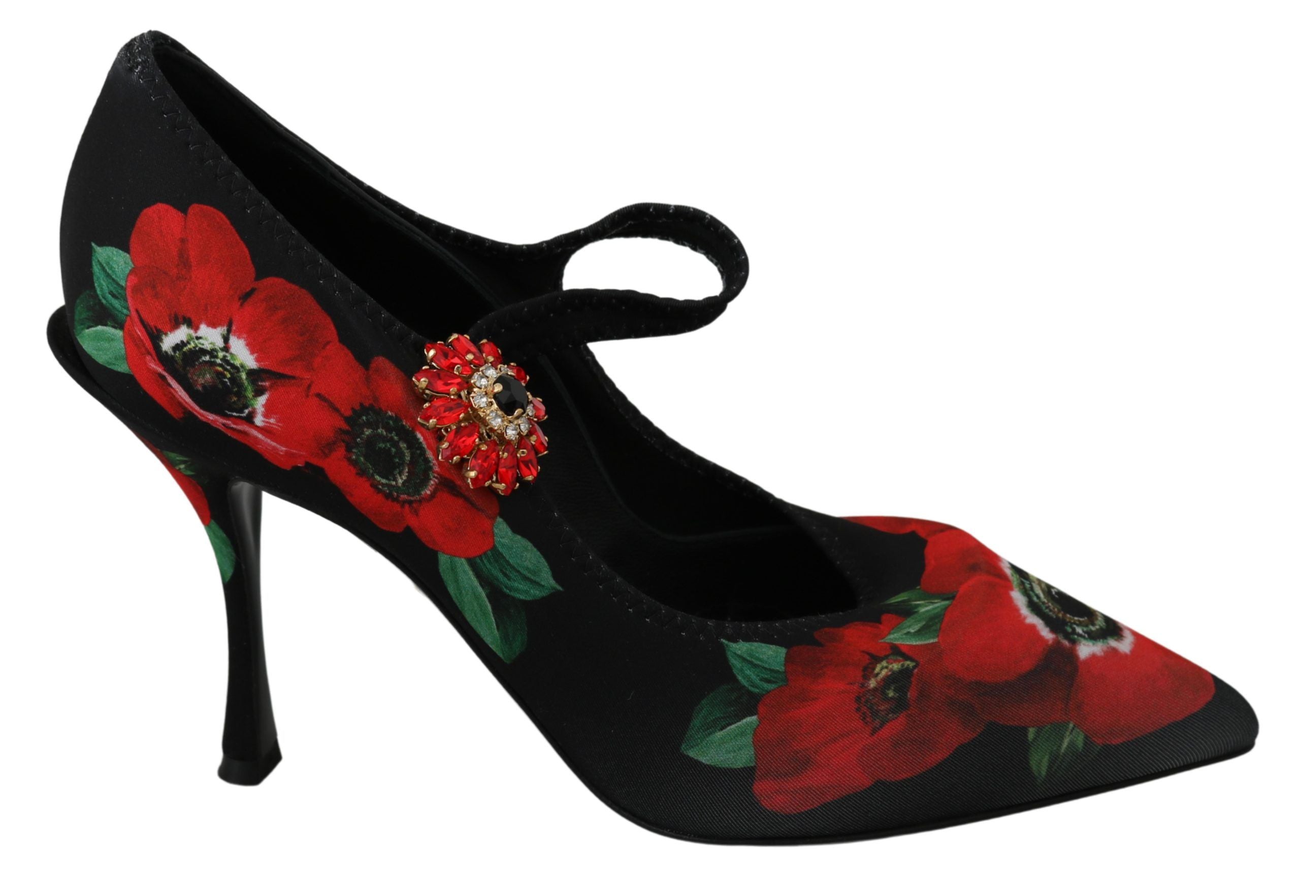 Dolce & Gabbana Black Red Floral Mary Jane Pumps Shoes-1