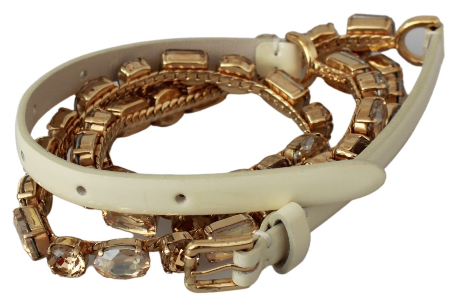 Dolce & Gabbana White Leather Belt with Crystals-3