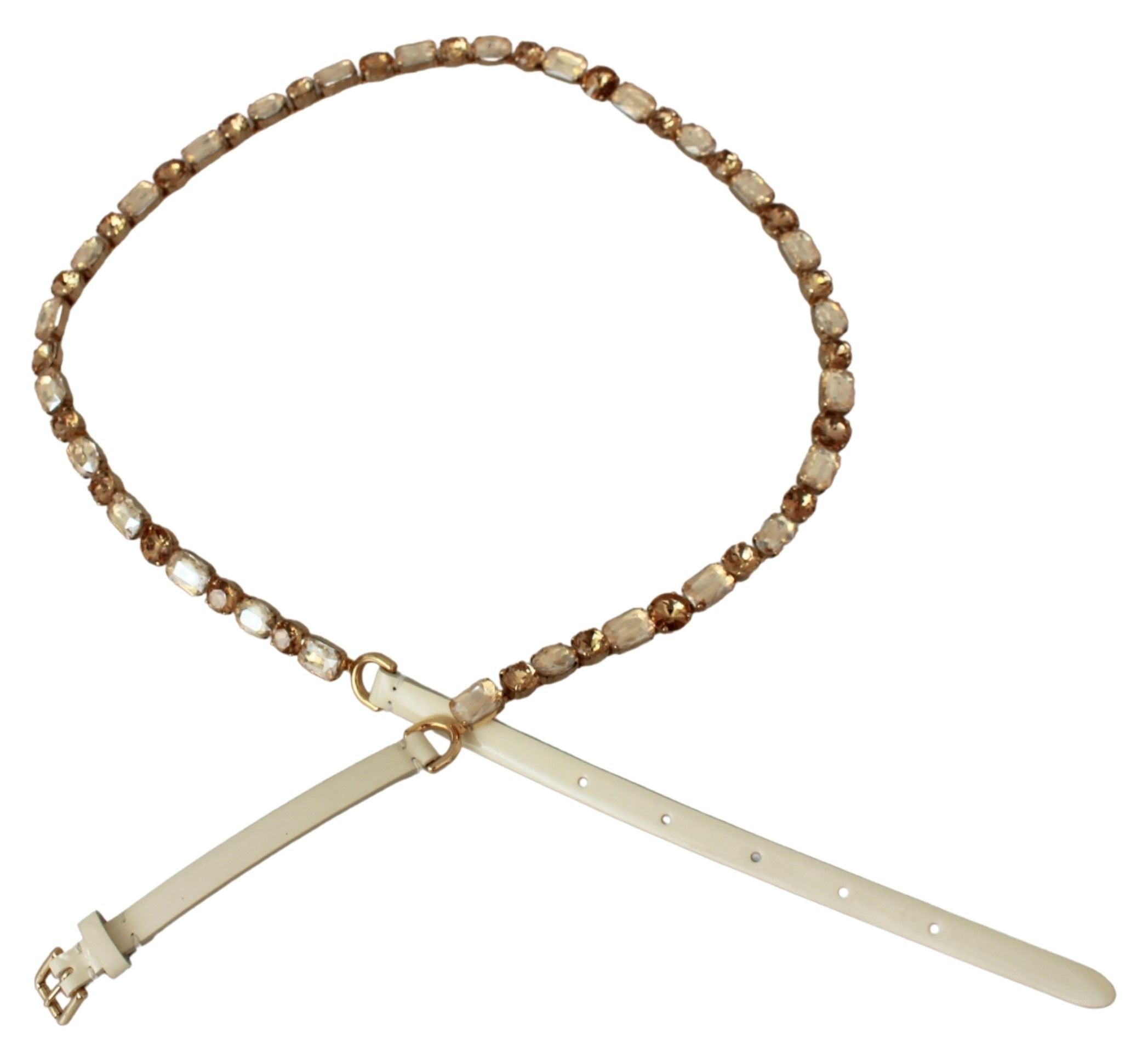 Dolce & Gabbana White Leather Belt with Crystals-4