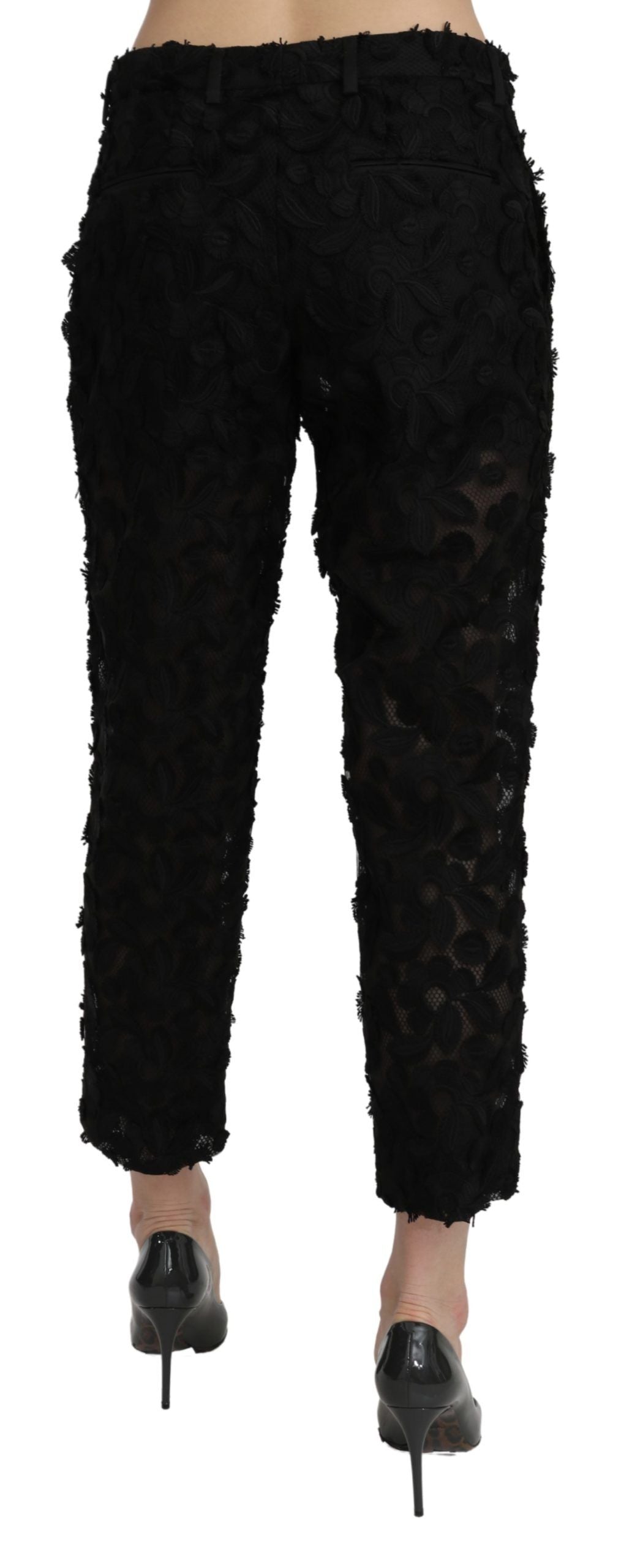 Dolce & Gabbana Black straight-cut high-waisted trousers in lace-3