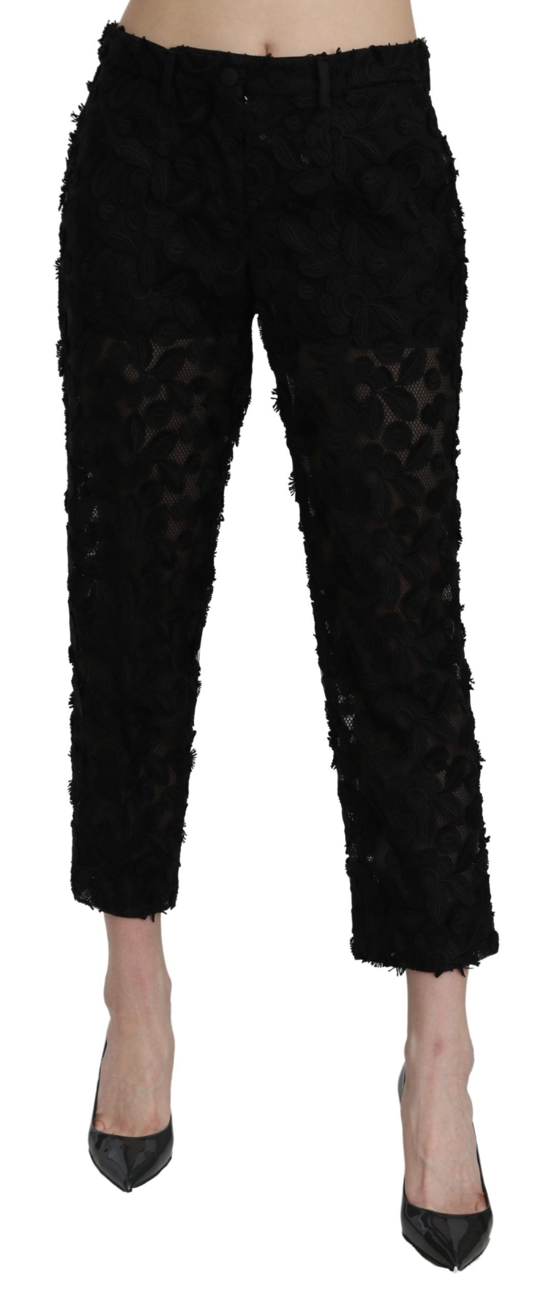 Dolce & Gabbana Black straight-cut high-waisted trousers in lace
