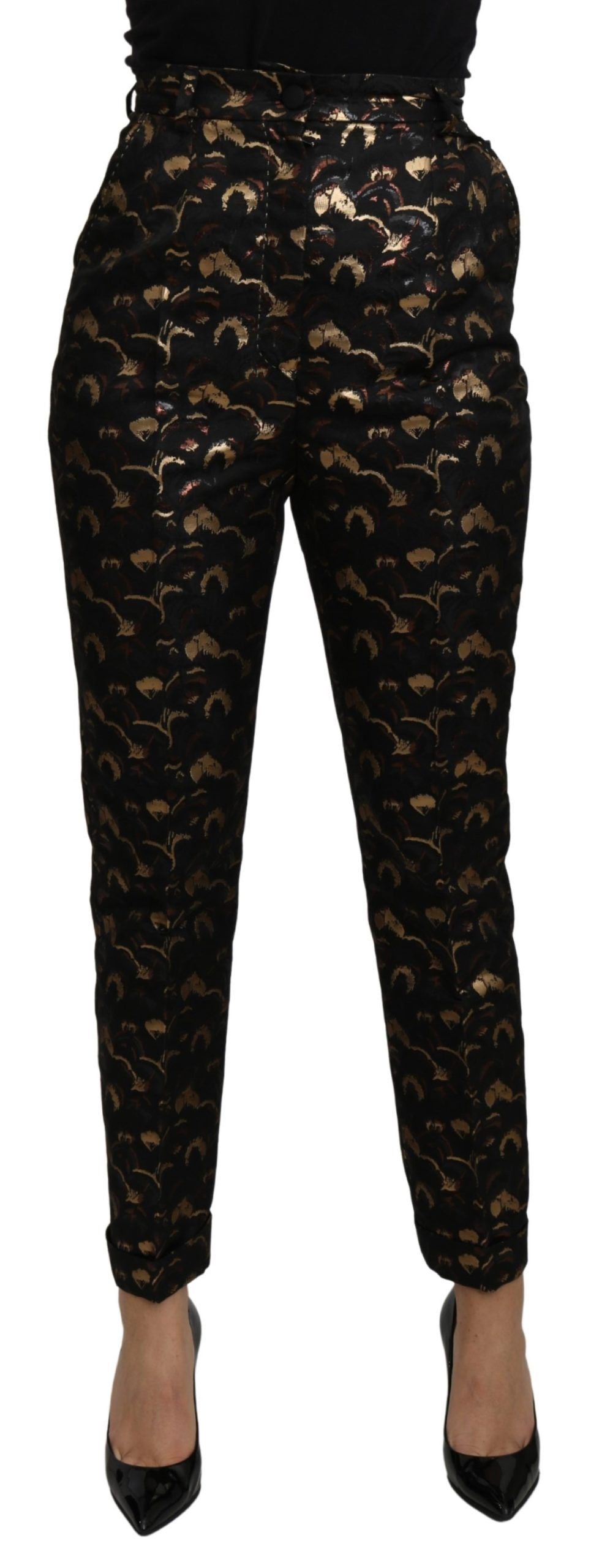 Dolce & Gabbana Black and Gold Brocade High-Waisted Trousers