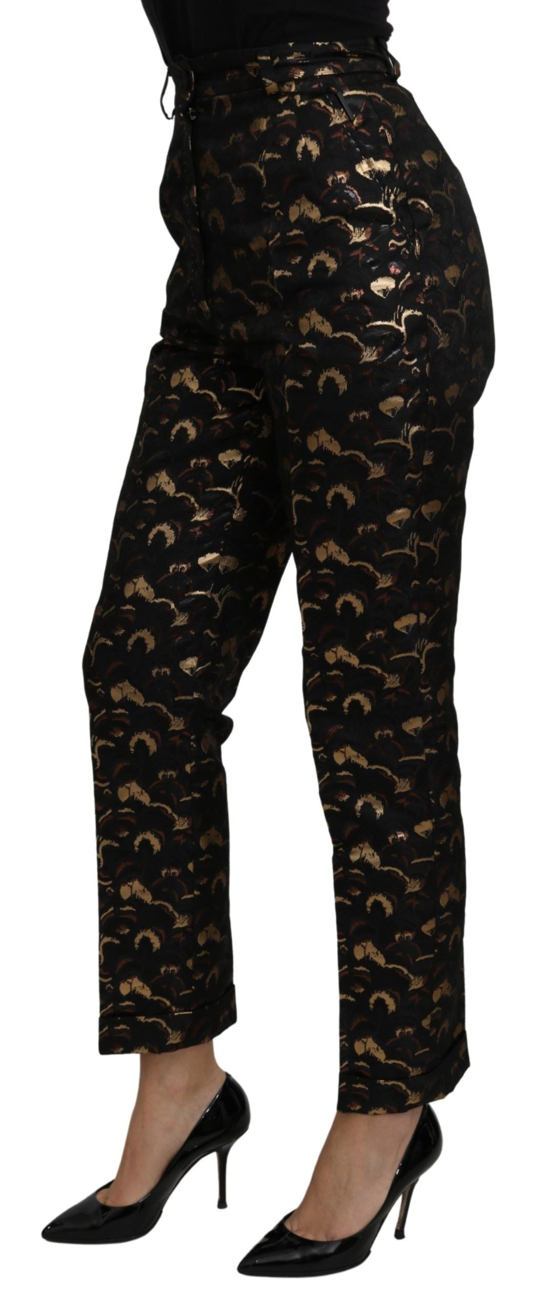 Dolce & Gabbana Black and Gold Brocade High-Waisted Trousers-4