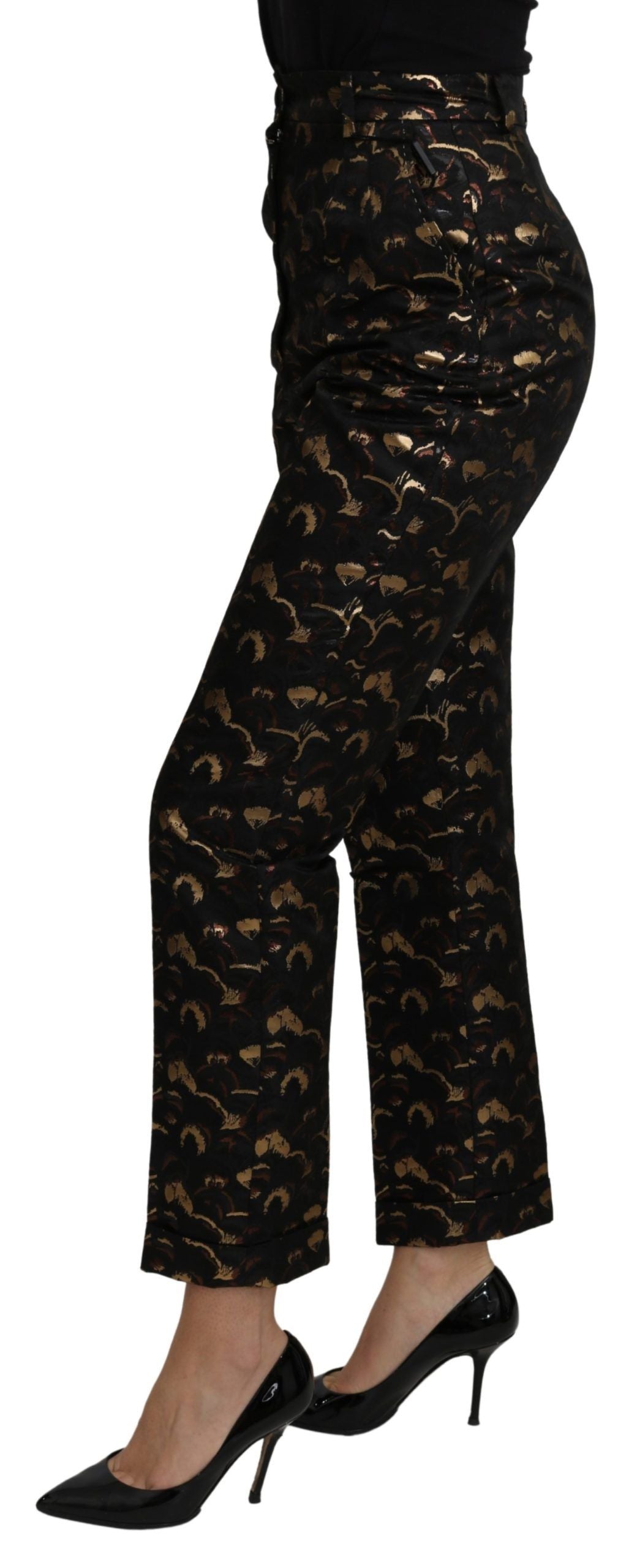 Dolce & Gabbana Black and Gold Brocade High-Waisted Trousers-3