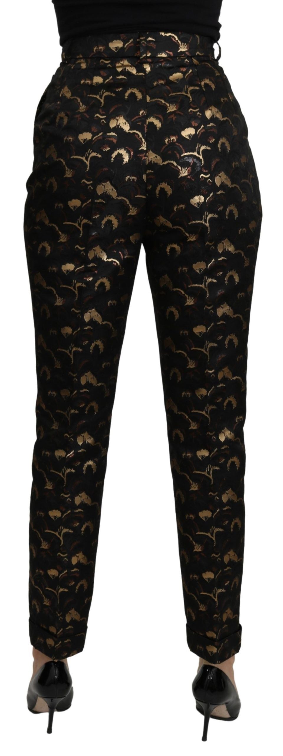Dolce & Gabbana Black and Gold Brocade High-Waisted Trousers-2