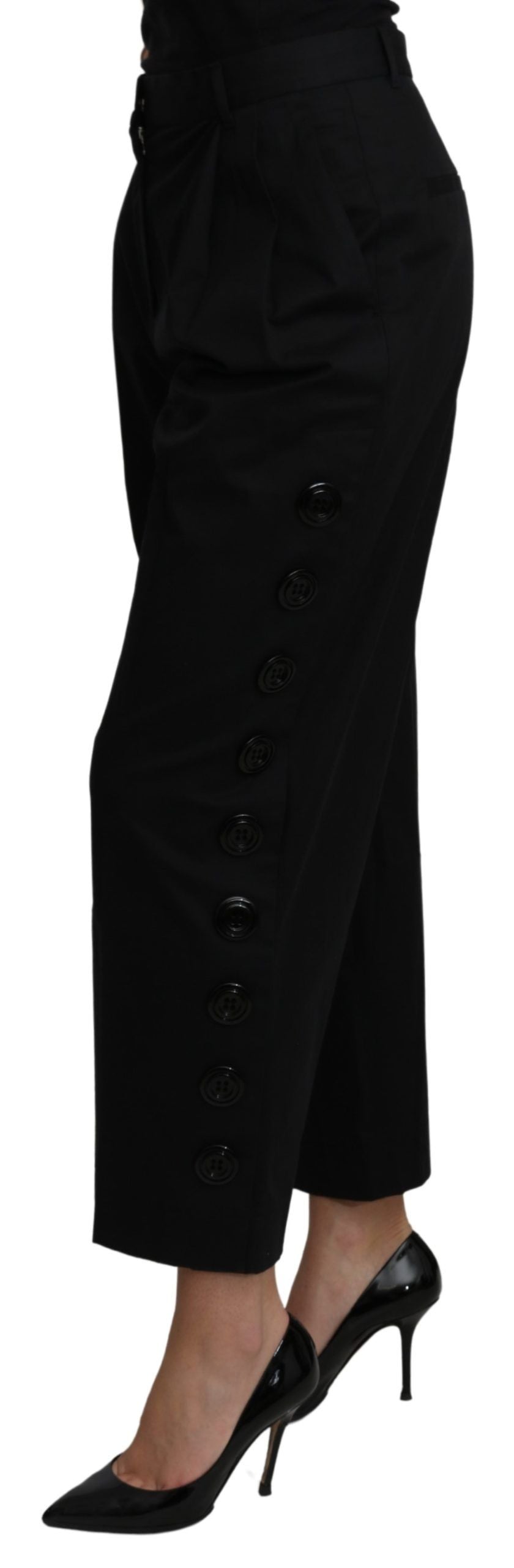 Pantalones negros de algodón elástico de talle alto de Dolce & Gabbana-2